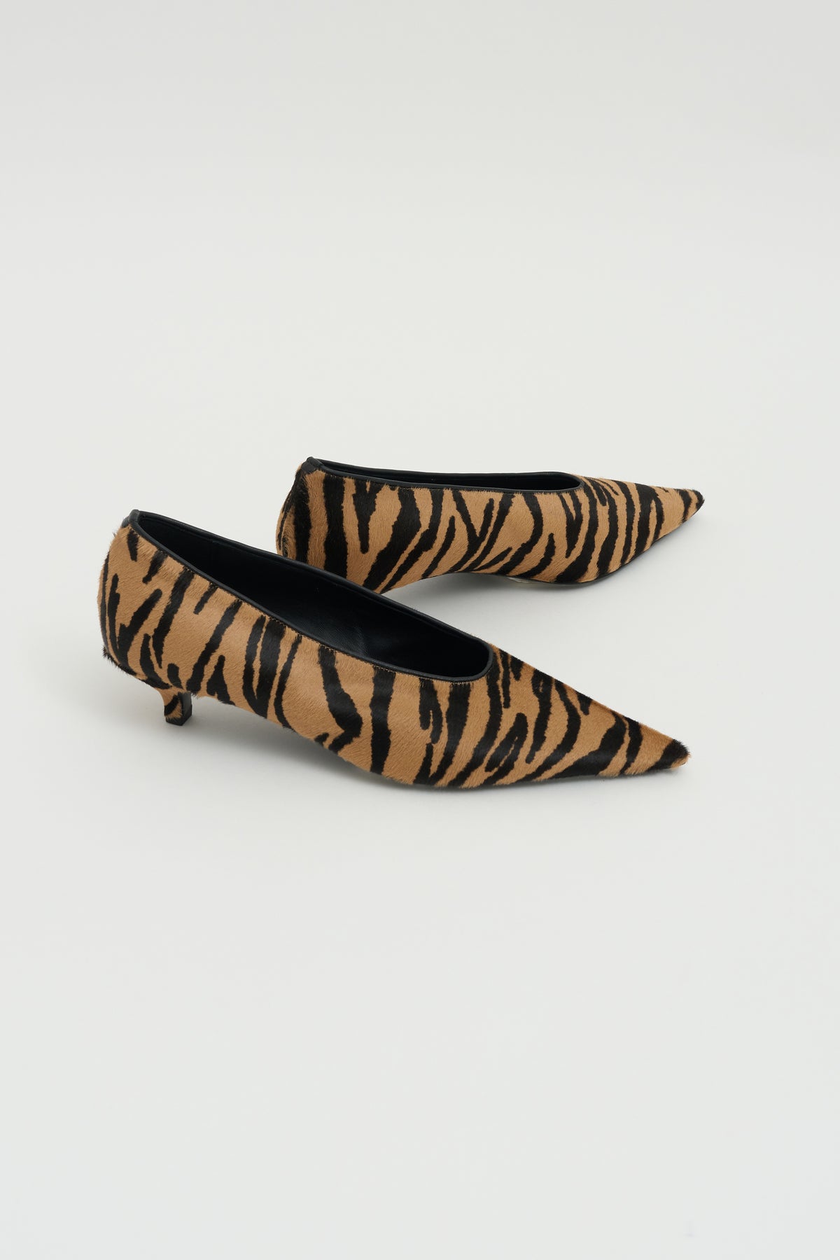 Sharp Pony Hair Kitten Pumps, Tiger