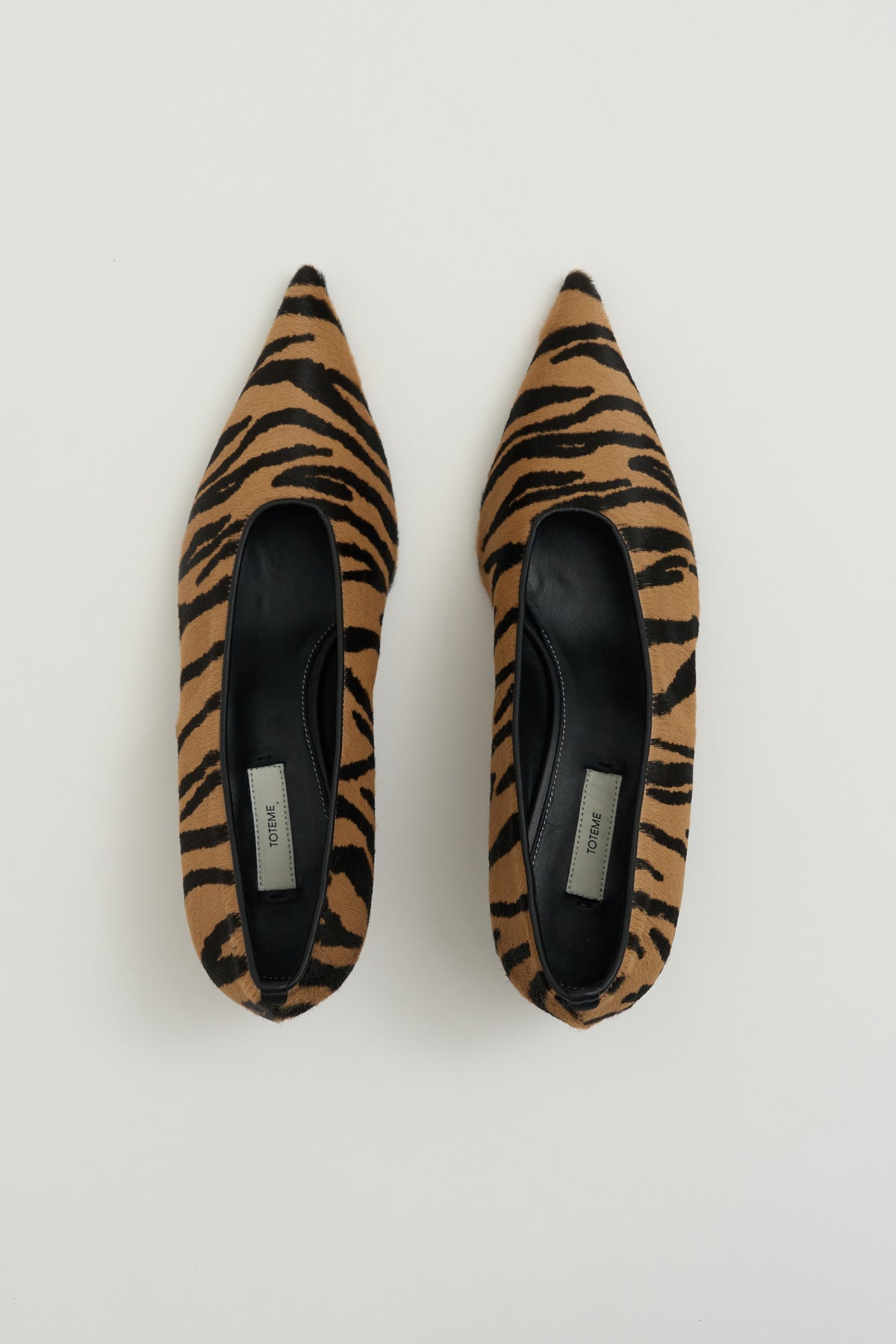 Sharp Pony Hair Kitten Pumps, Tiger
