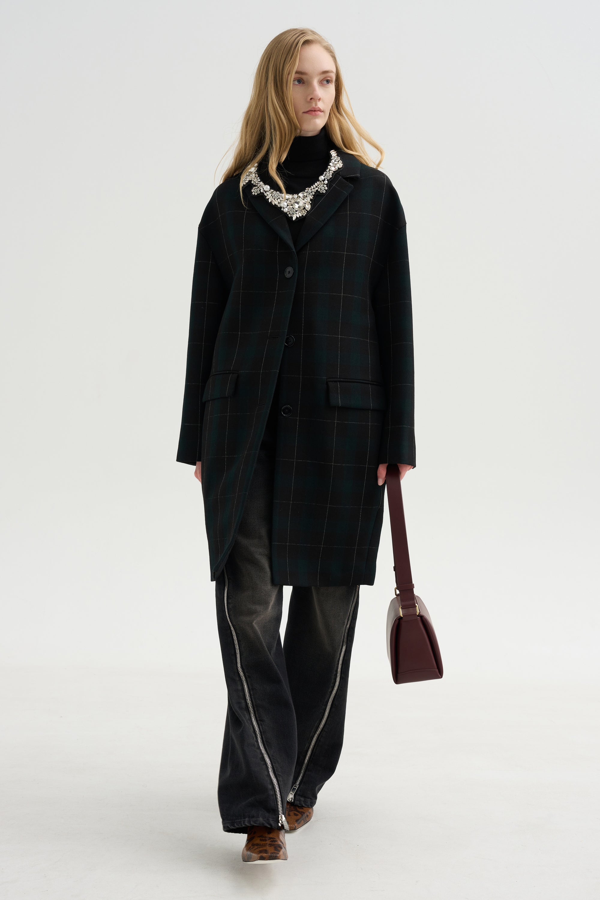 Wool Check Coat, Pine &amp; Black