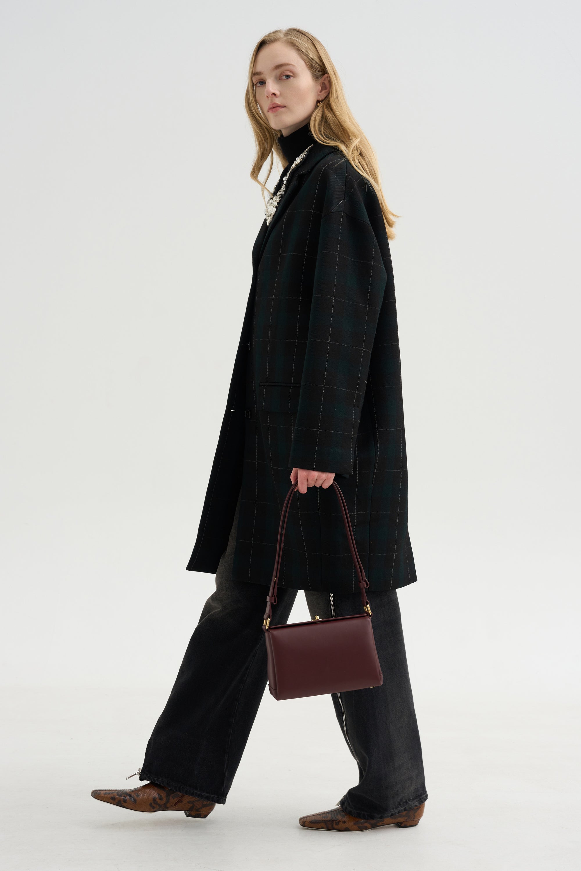 Wool Check Coat, Pine &amp; Black