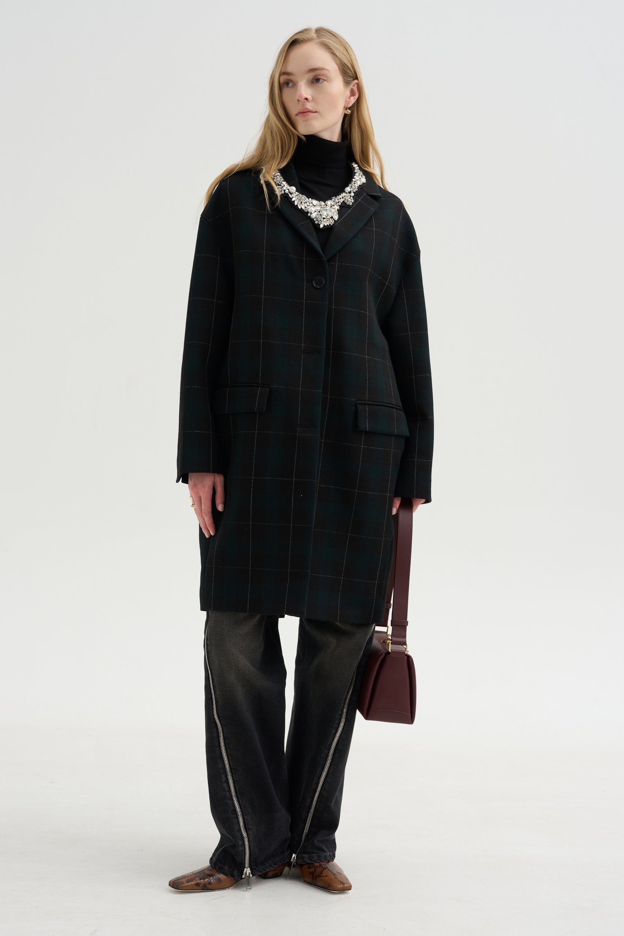 Wool Check Coat, Pine &amp; Black