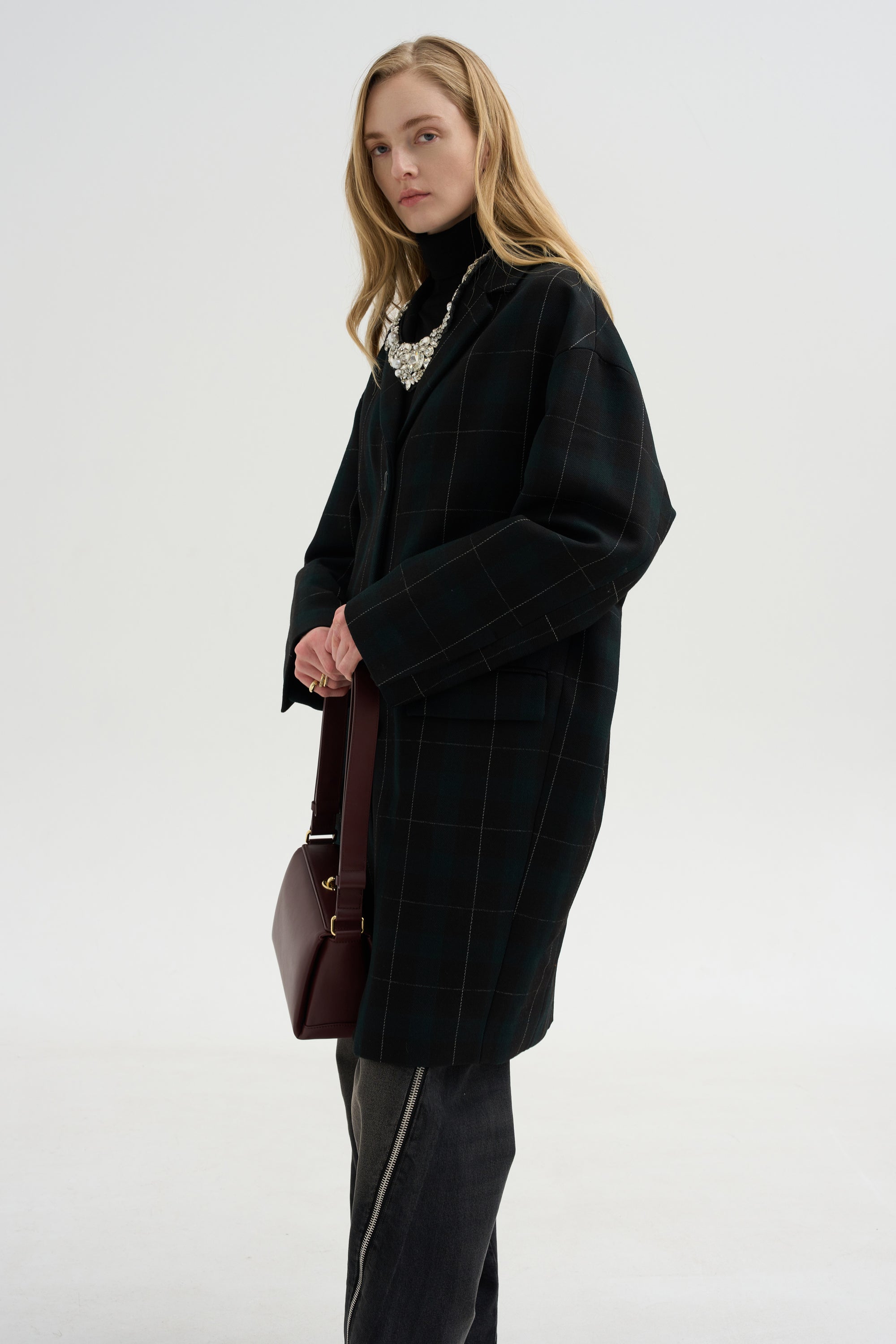 Wool Check Coat, Pine &amp; Black