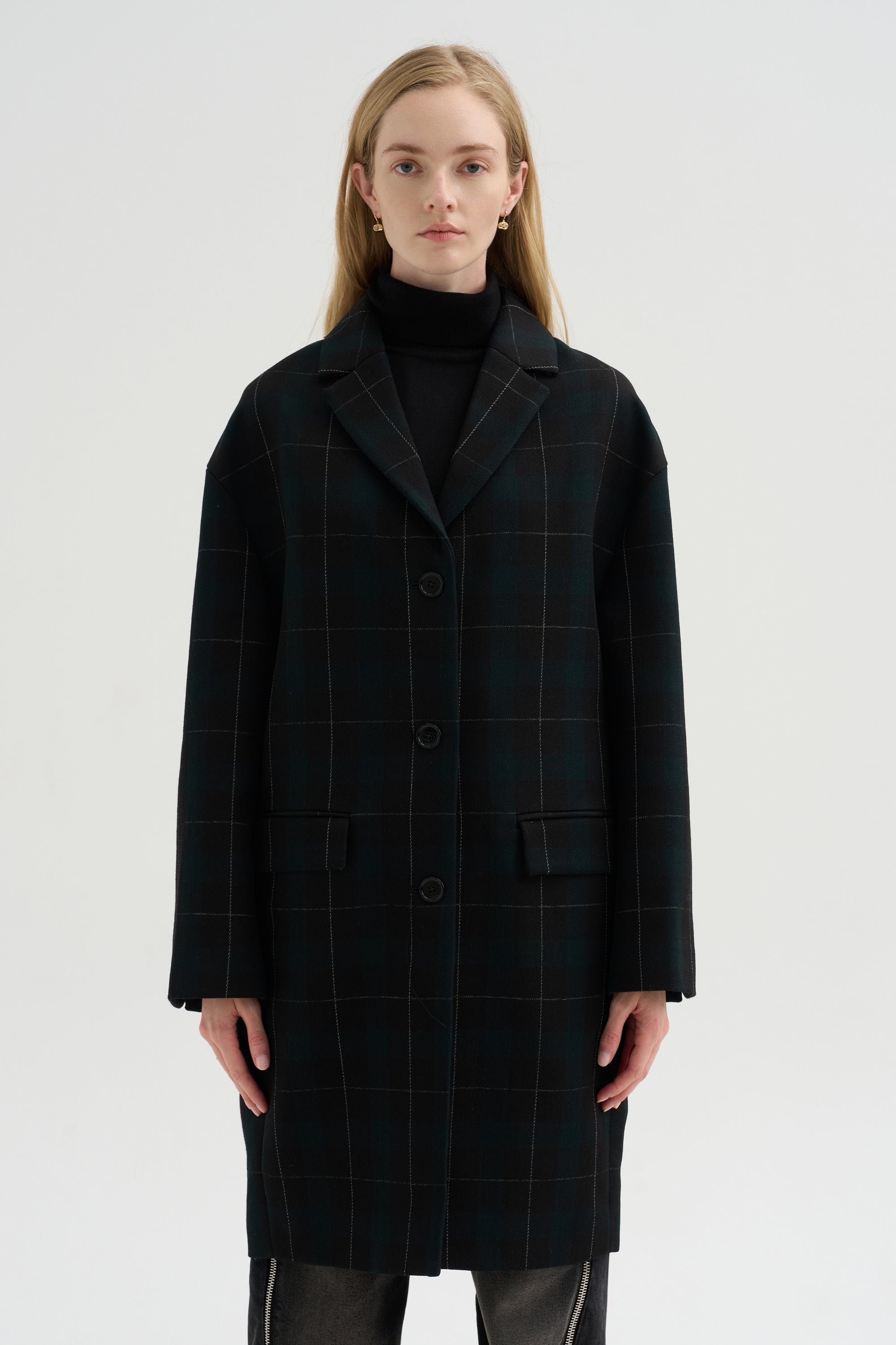 Wool Check Coat, Pine &amp; Black