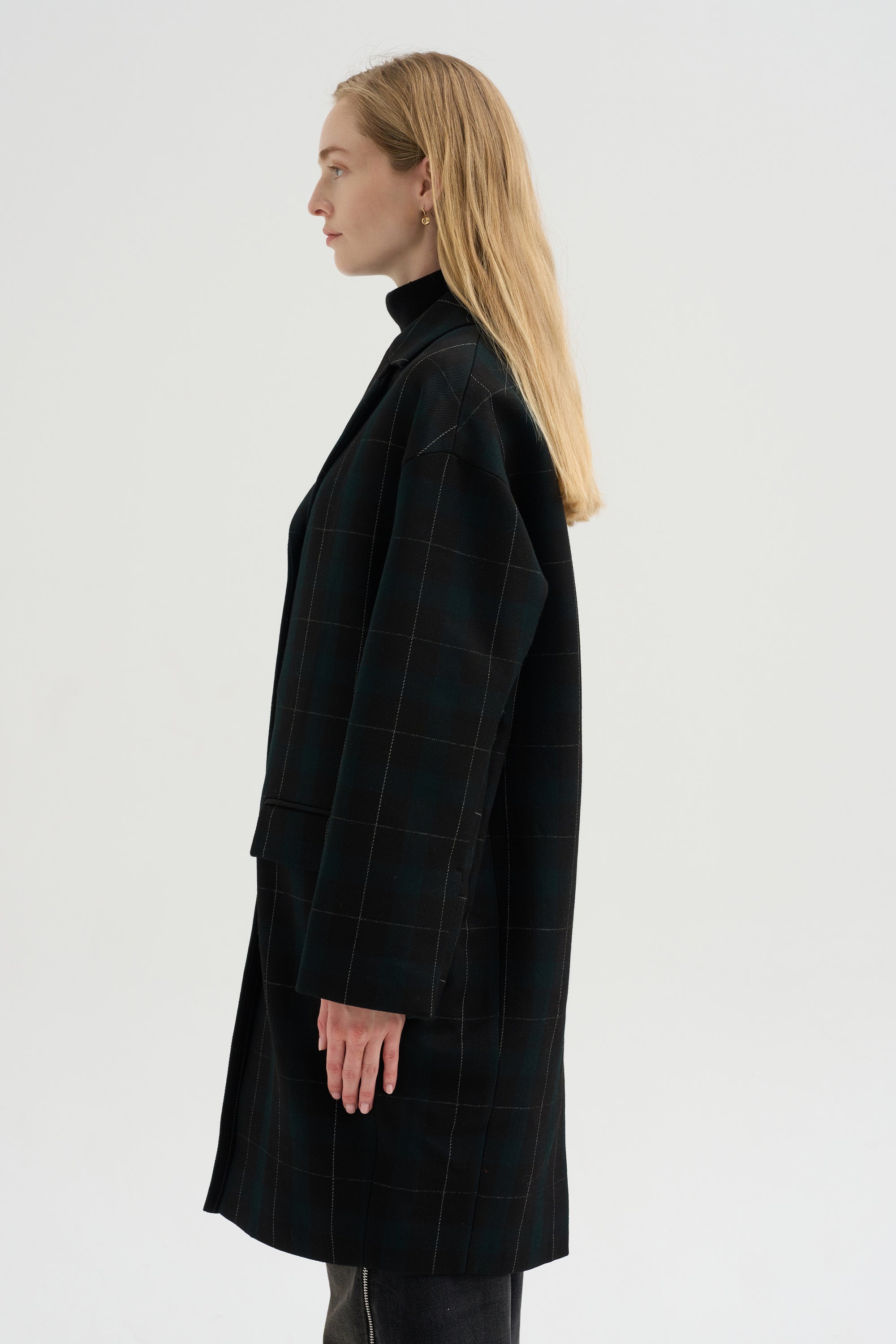 Wool Check Coat, Pine &amp; Black