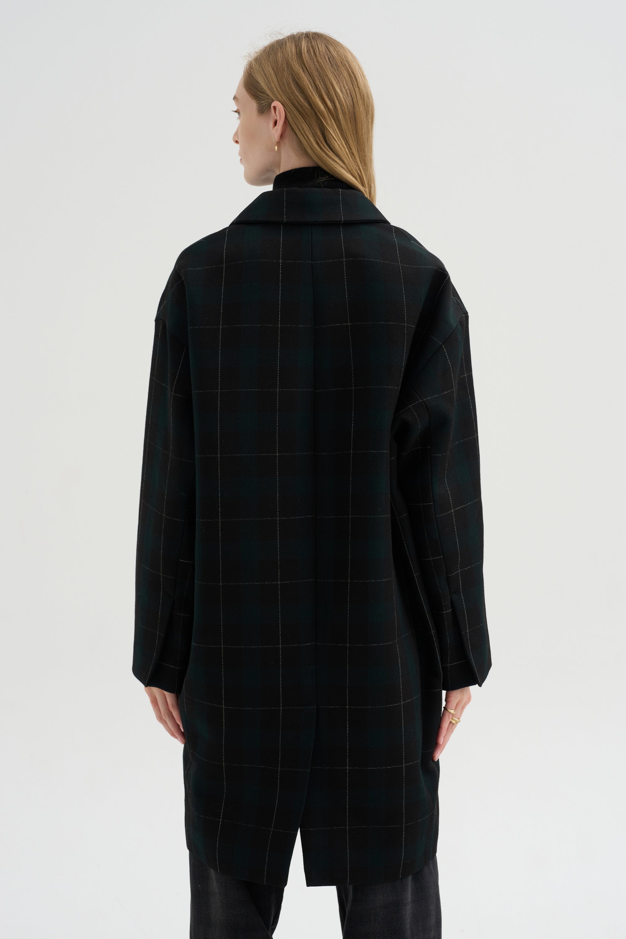 Wool Check Coat, Pine &amp; Black