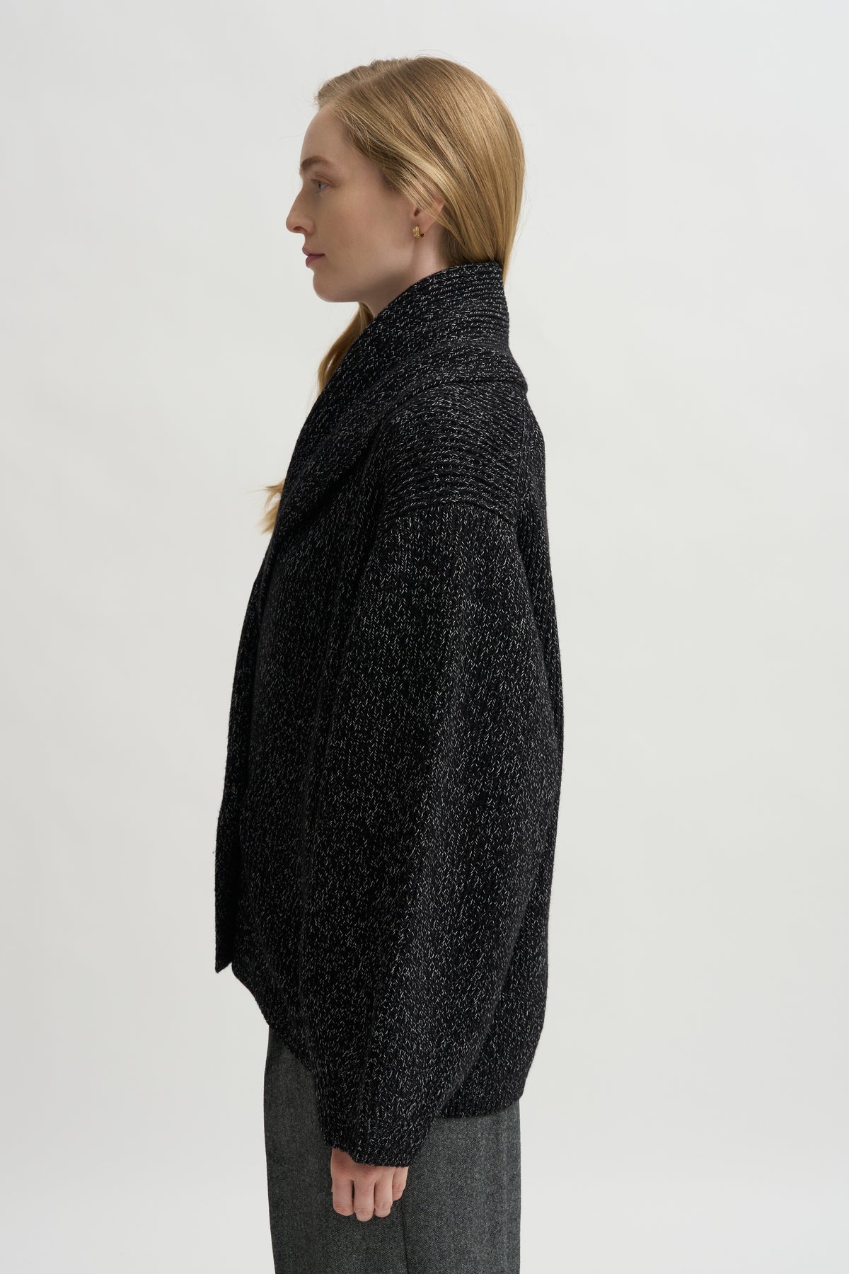 Shawl-Lapel Cardigan, Black &amp; White
