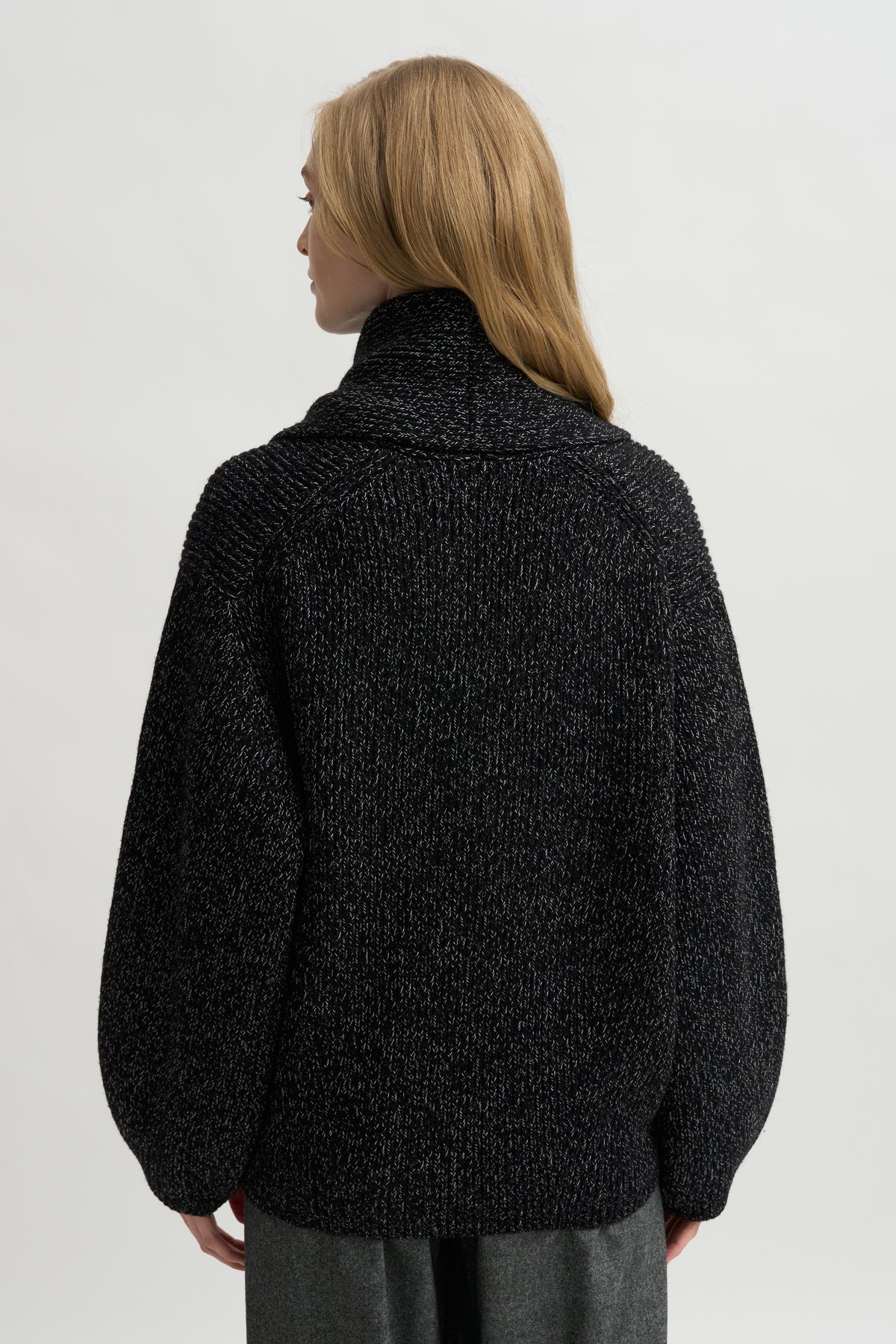 Shawl-Lapel Cardigan, Black &amp; White