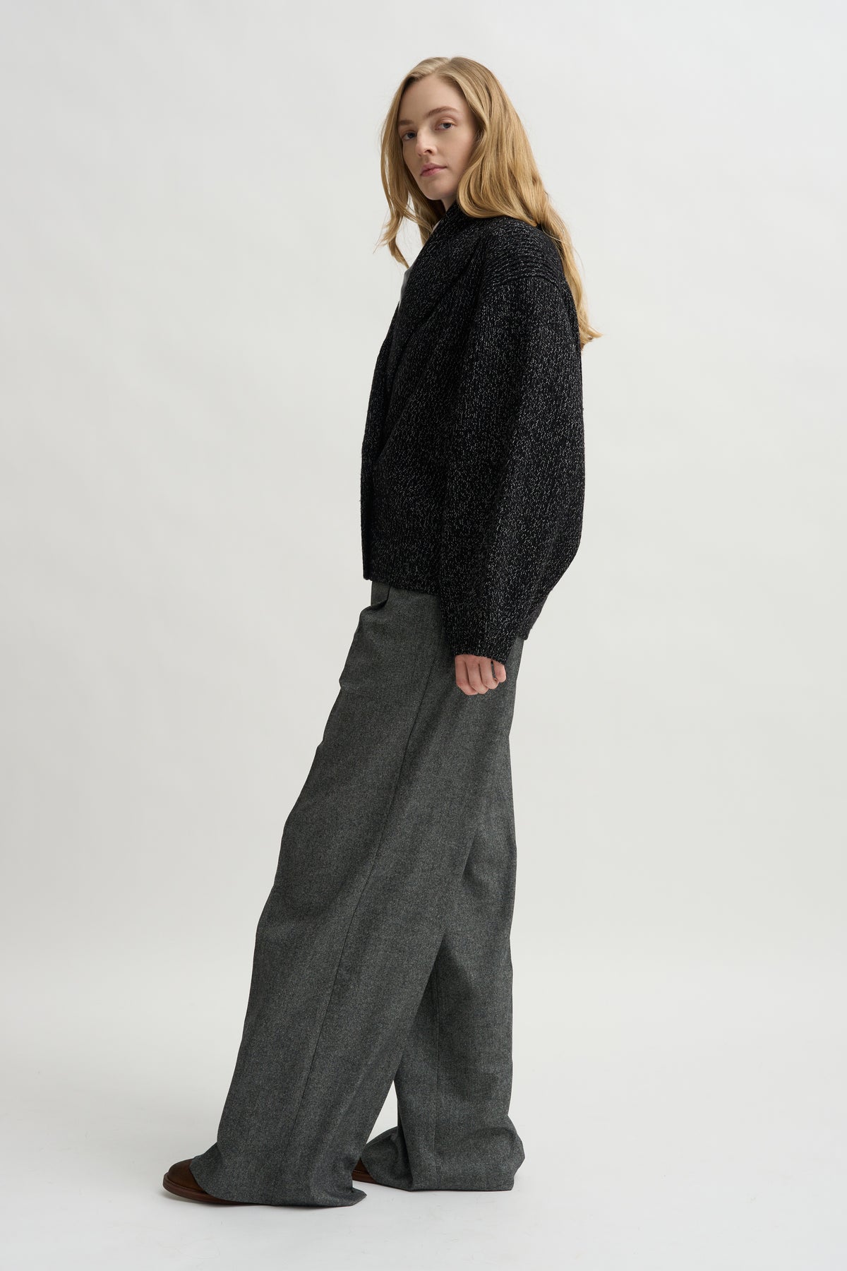 Shawl-Lapel Cardigan, Black &amp; White