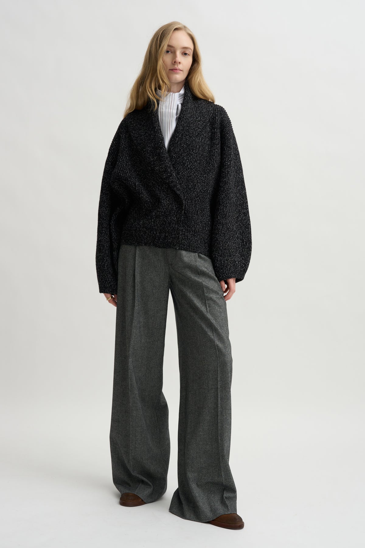 Shawl-Lapel Cardigan, Black &amp; White