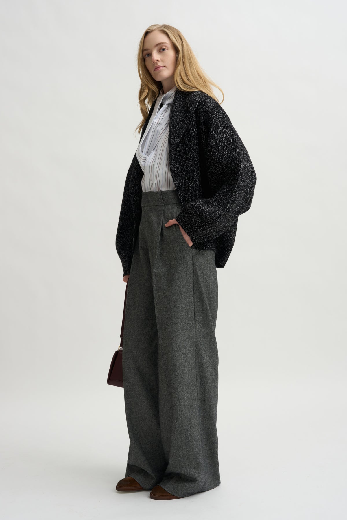 Shawl-Lapel Cardigan, Black &amp; White