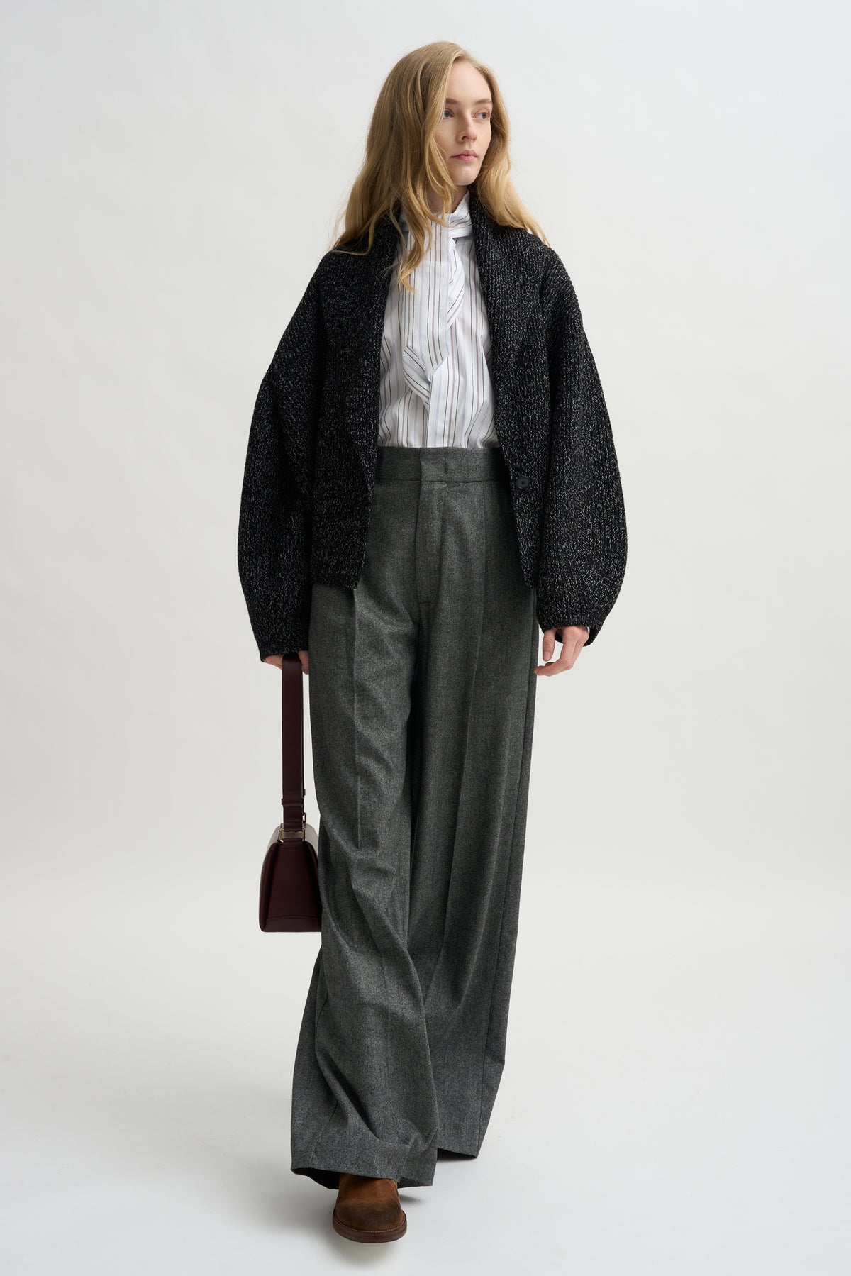 Shawl-Lapel Cardigan, Black &amp; White