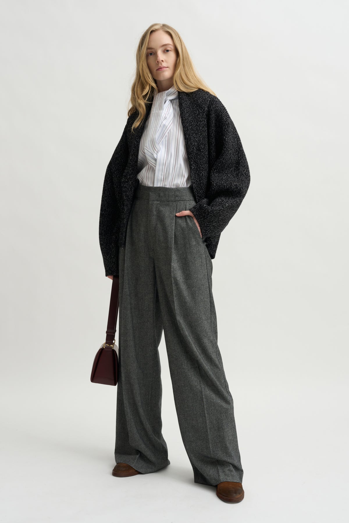 Shawl-Lapel Cardigan, Black &amp; White