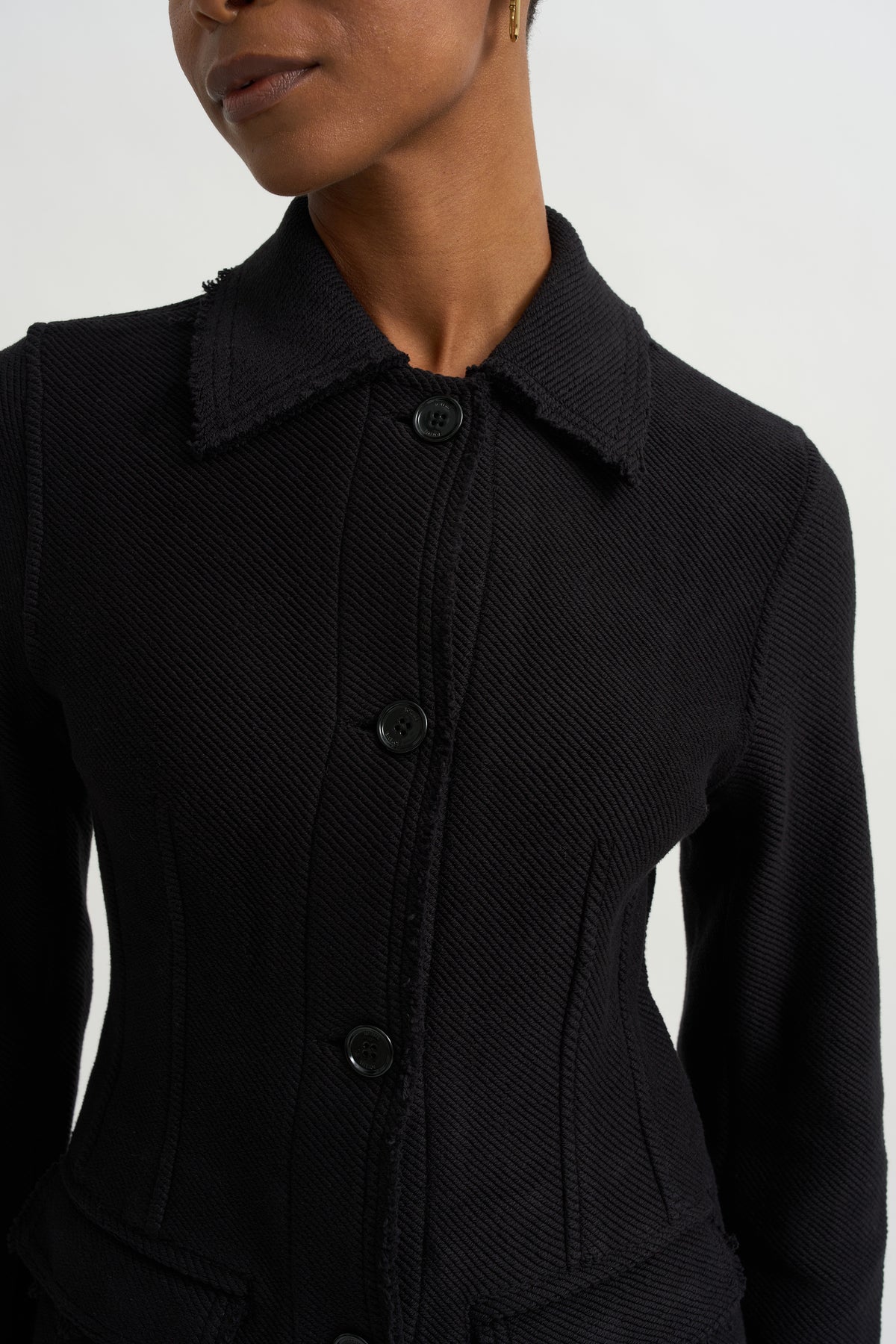 Raw Hem Cotton Jacket, Black
