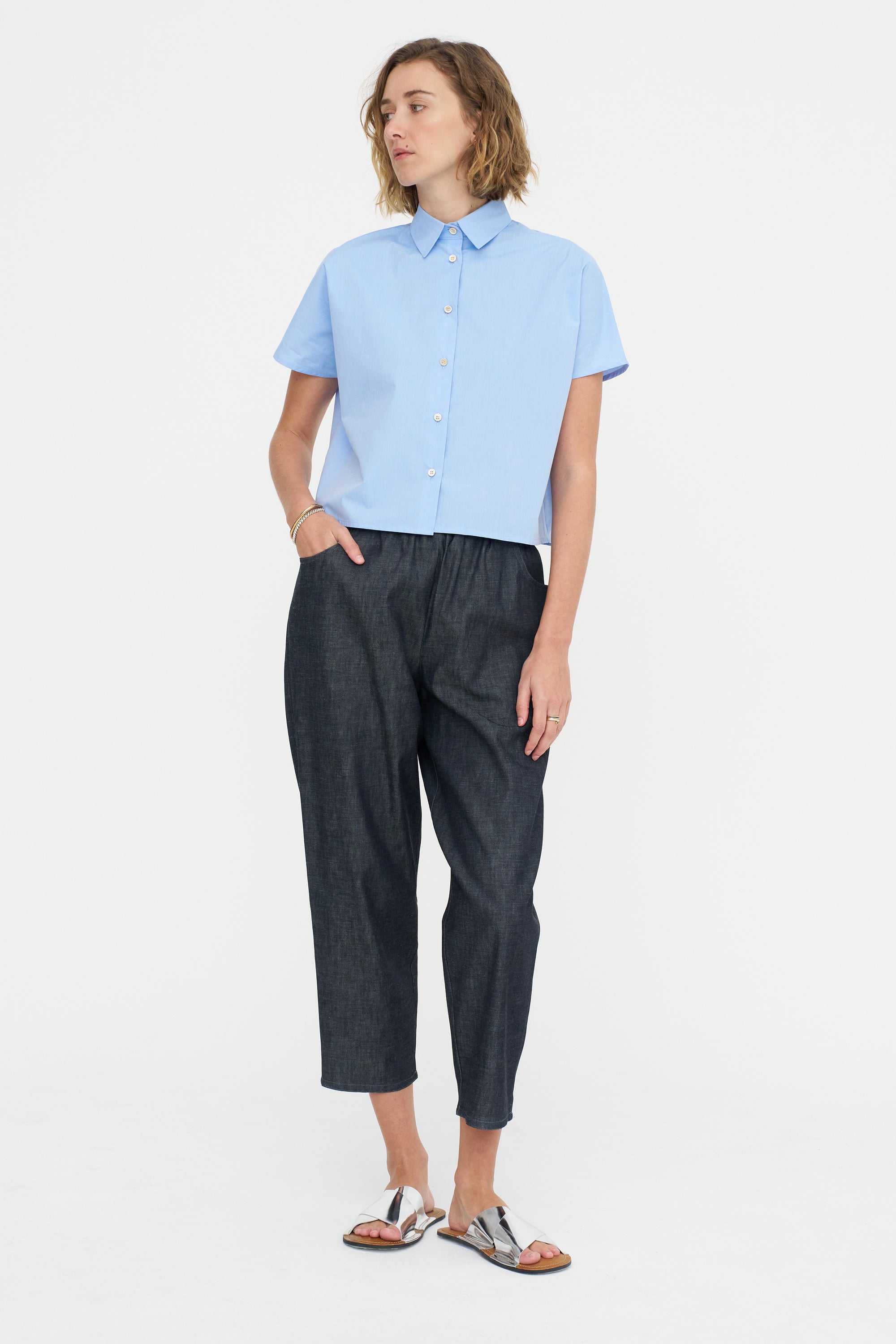 Crop Shirt - Popeline, Sky