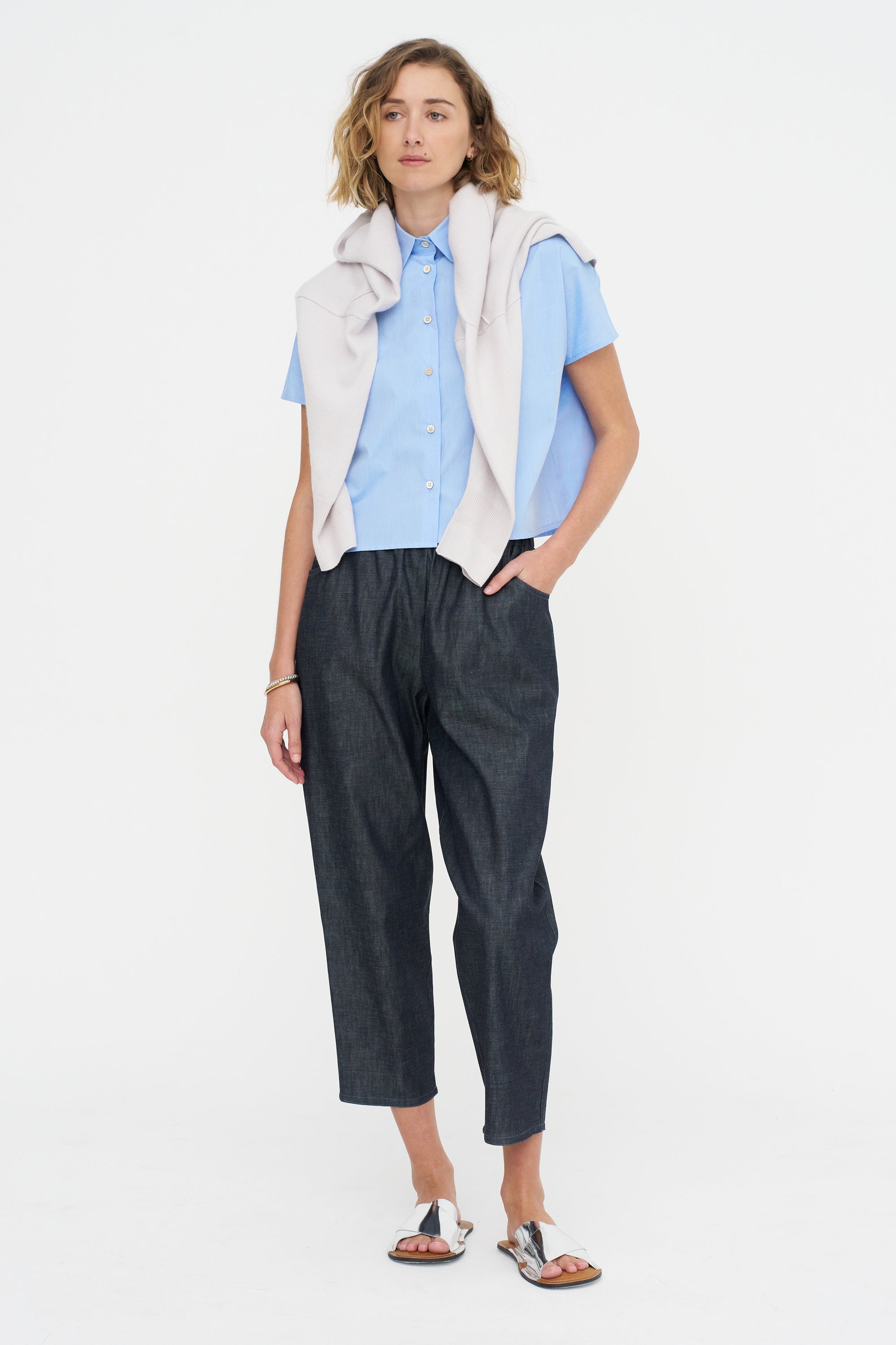 Crop Shirt - Popeline, Sky