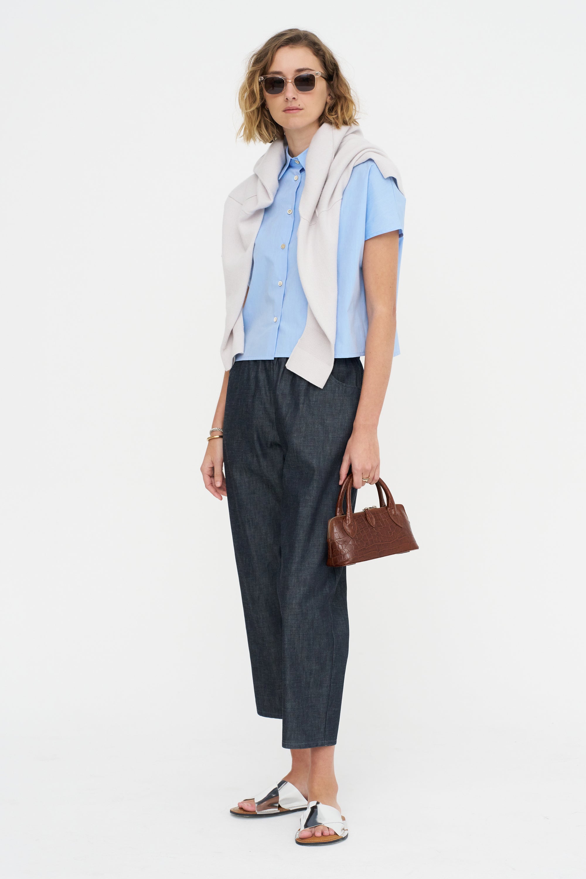 Crop Shirt - Popeline, Sky