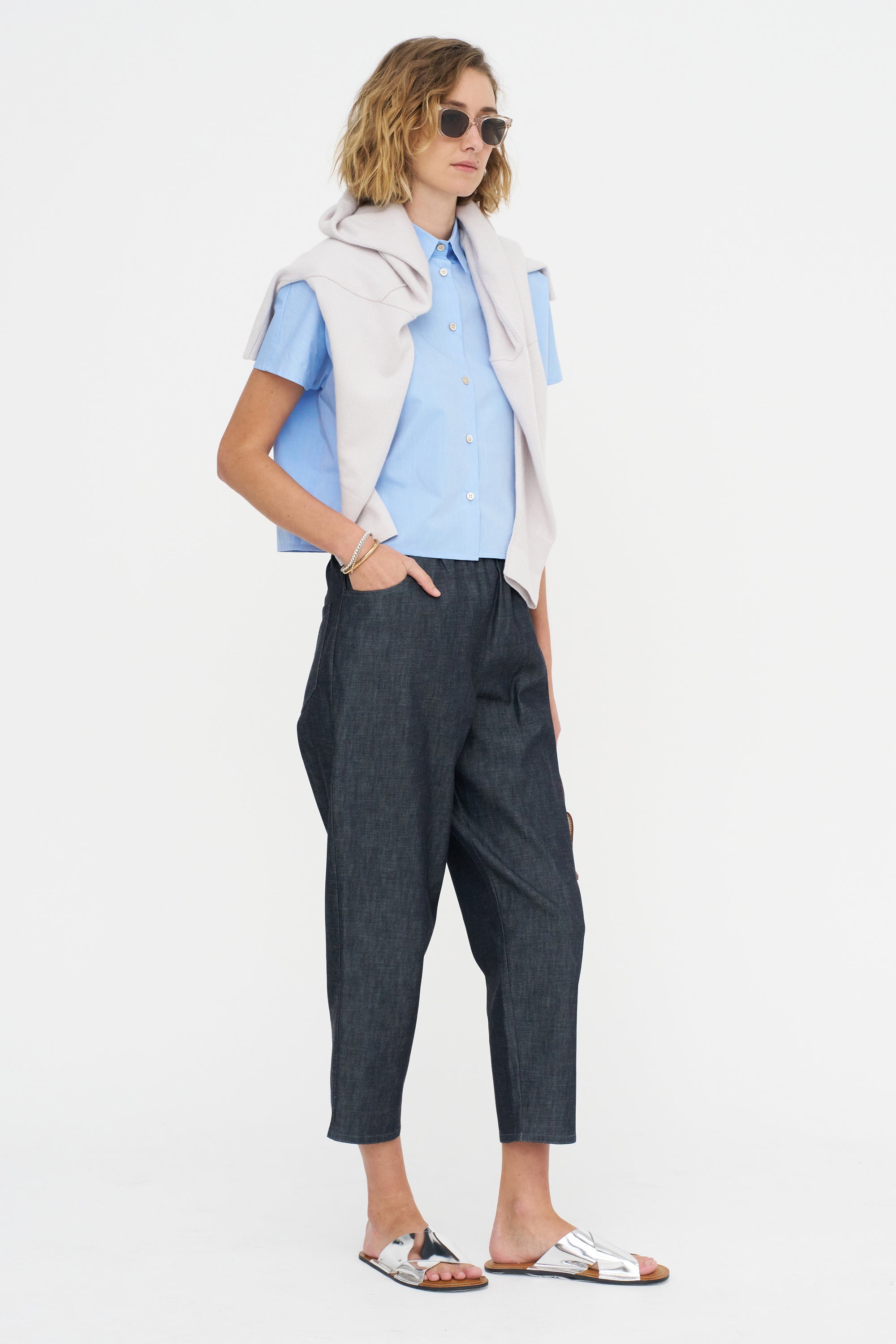 Crop Shirt - Popeline, Sky