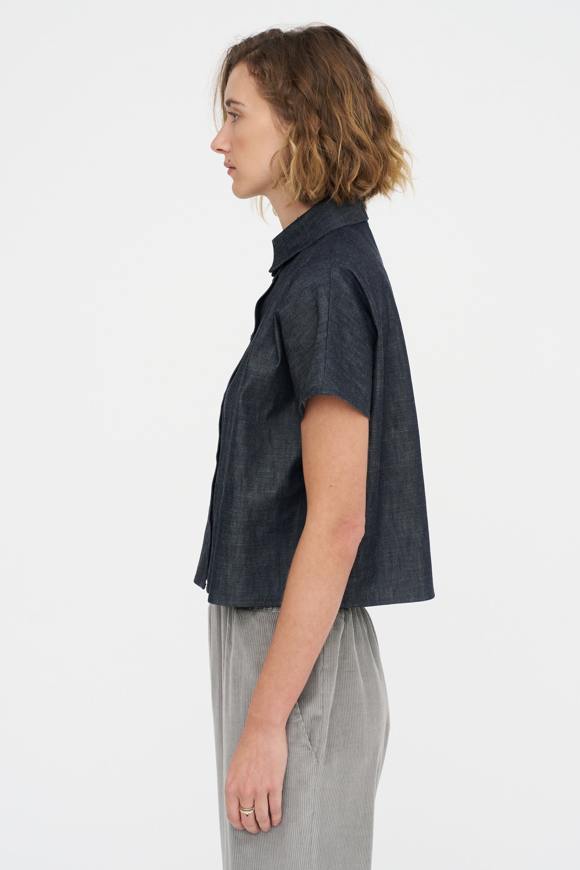 Crop Shirt - Denim, Indigo