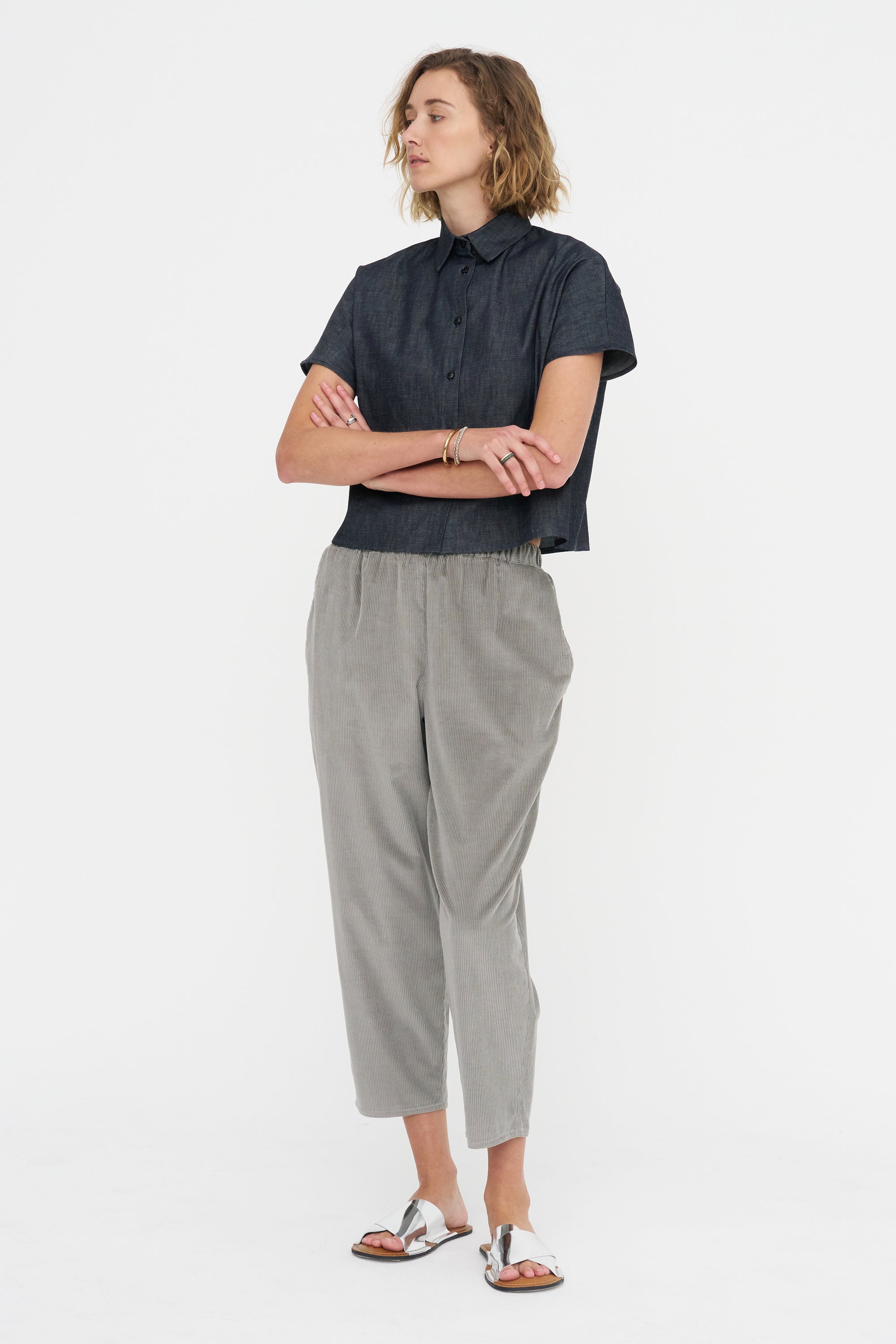 Crop Shirt - Denim, Indigo