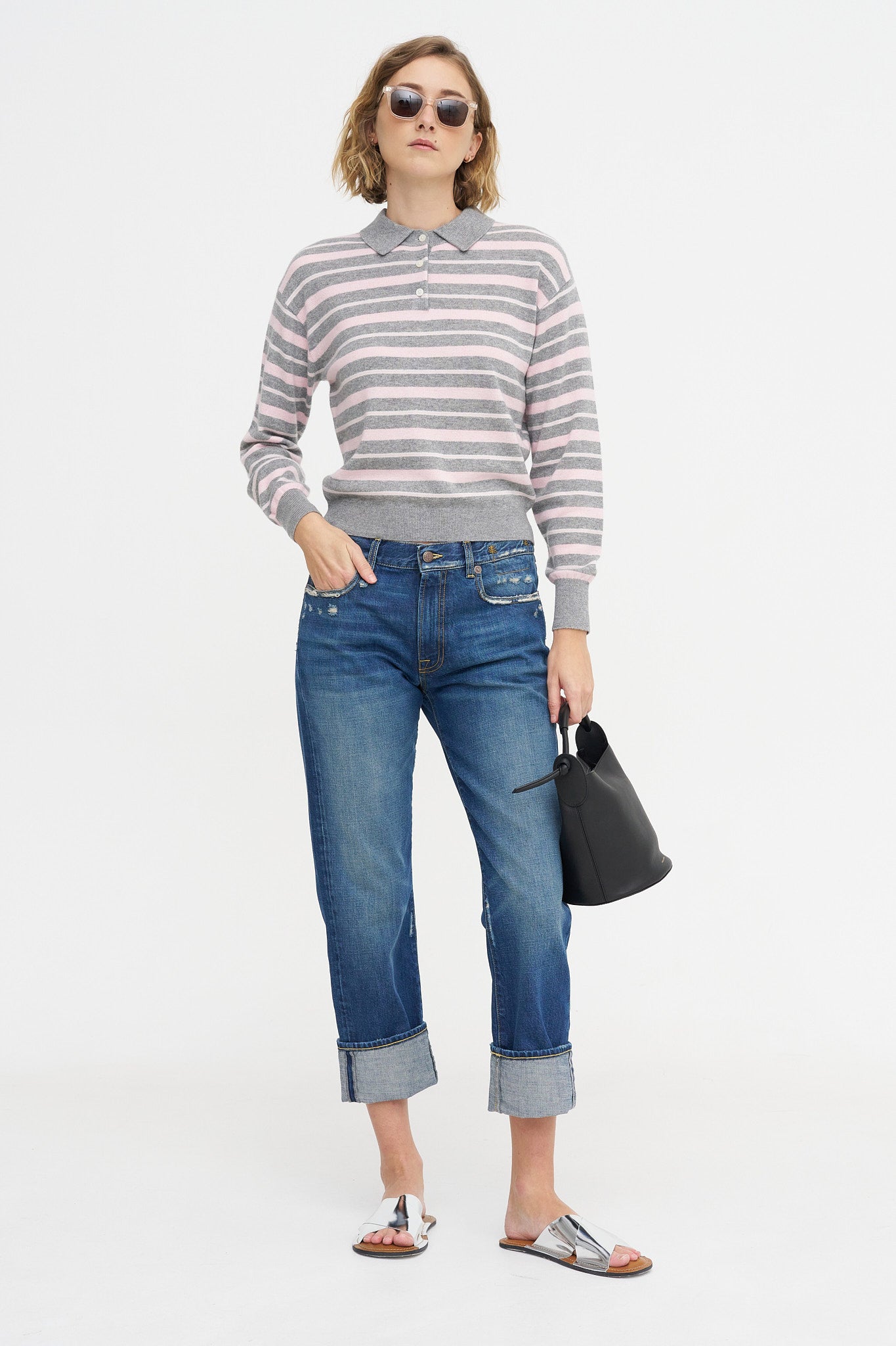 Collegiate Stripe Polo, Heather Grey Combo