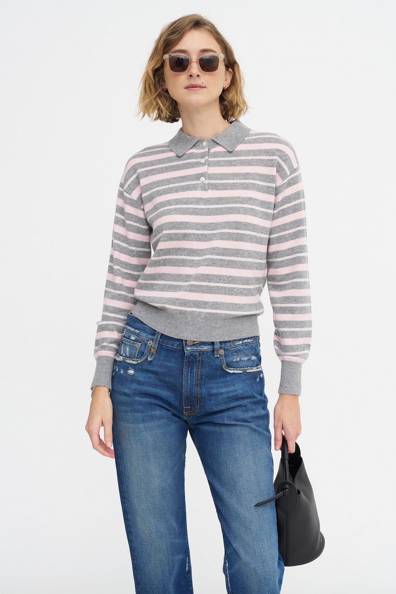 Collegiate Stripe Polo, Heather Grey Combo