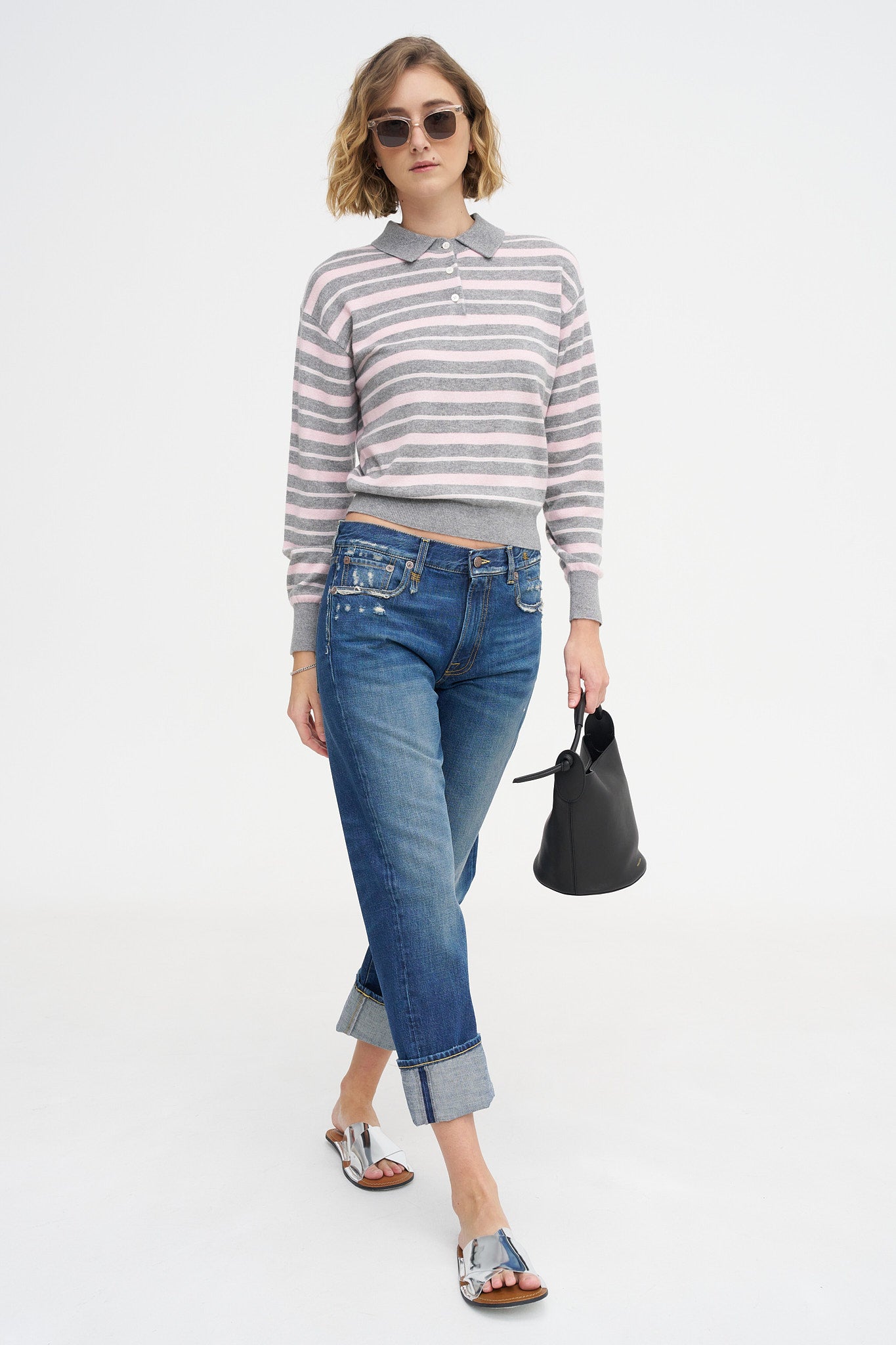 Collegiate Stripe Polo, Heather Grey Combo