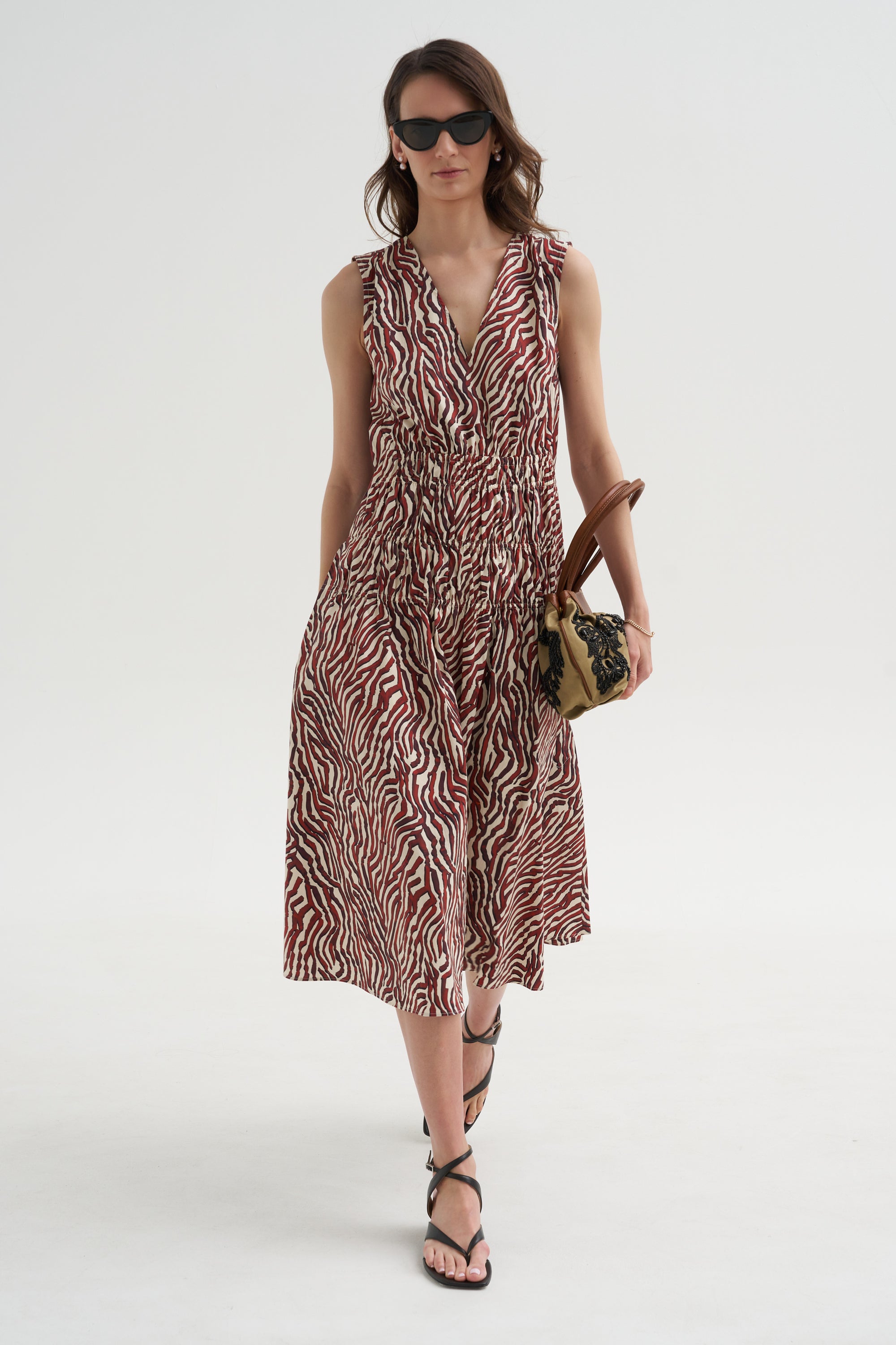 Loren Dress, Rust &amp; Cream Multi