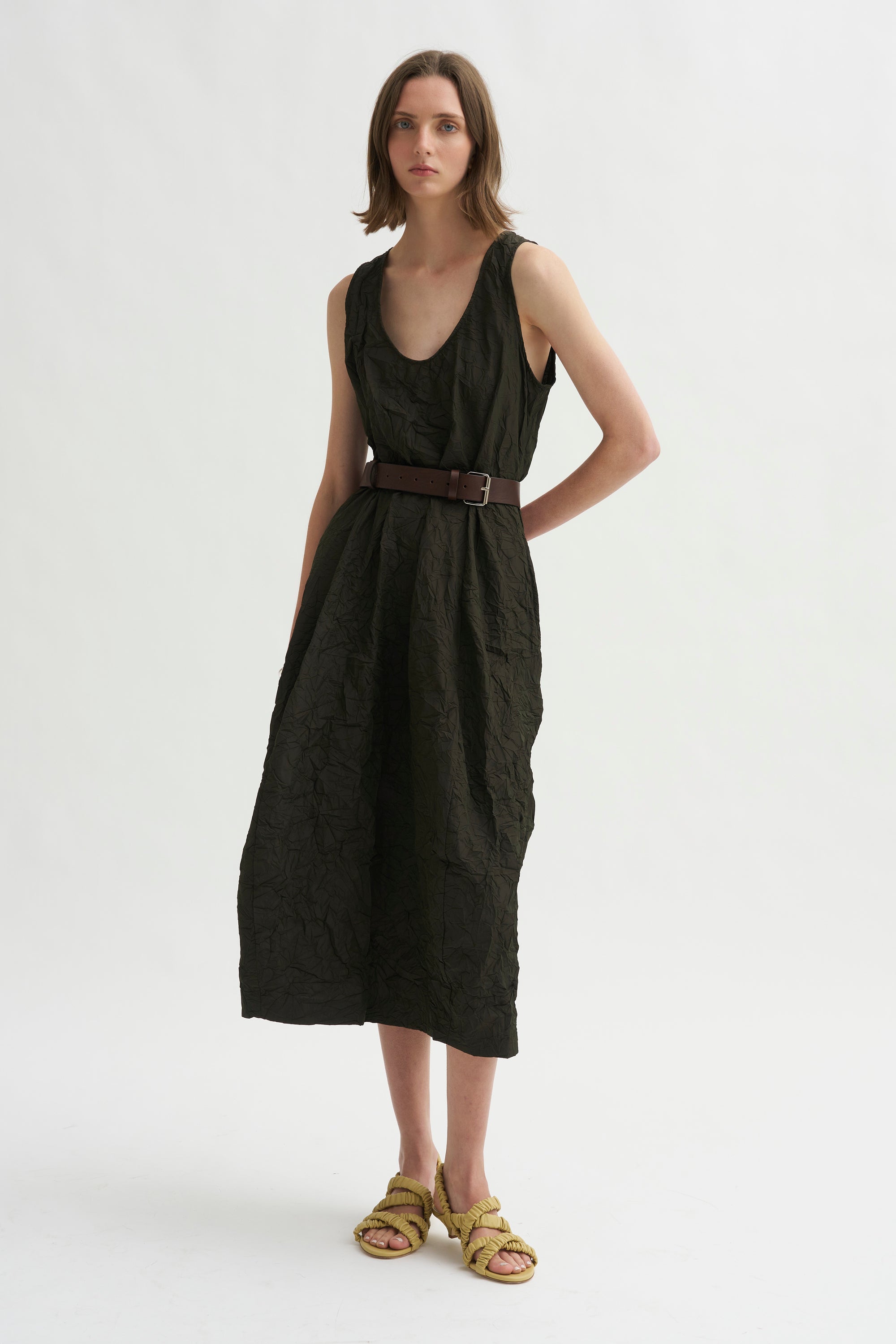 Carolina Dress, Charcoal Green – Kick Pleat
