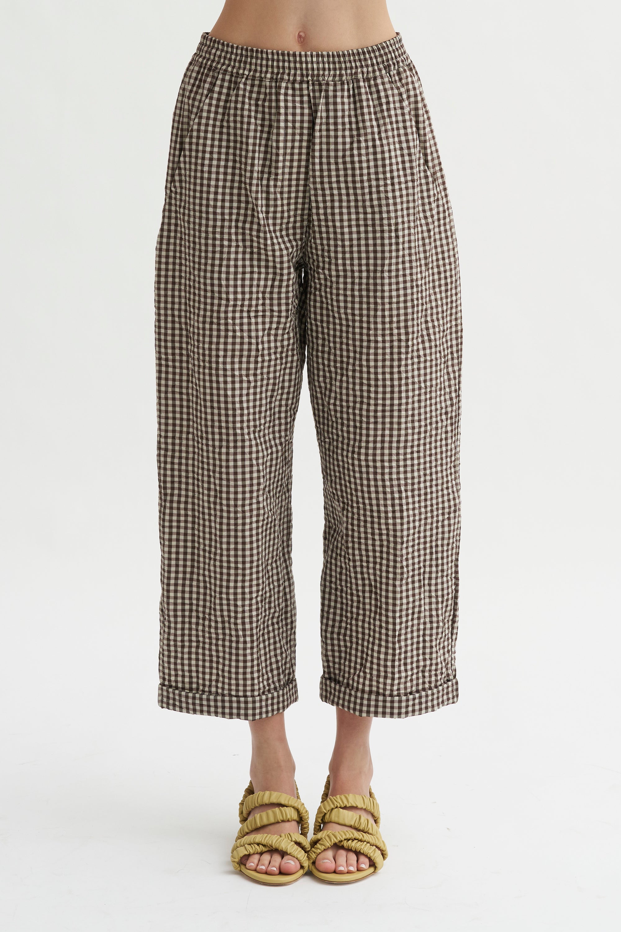 Antonia Rolled Pants, Chocolate Check