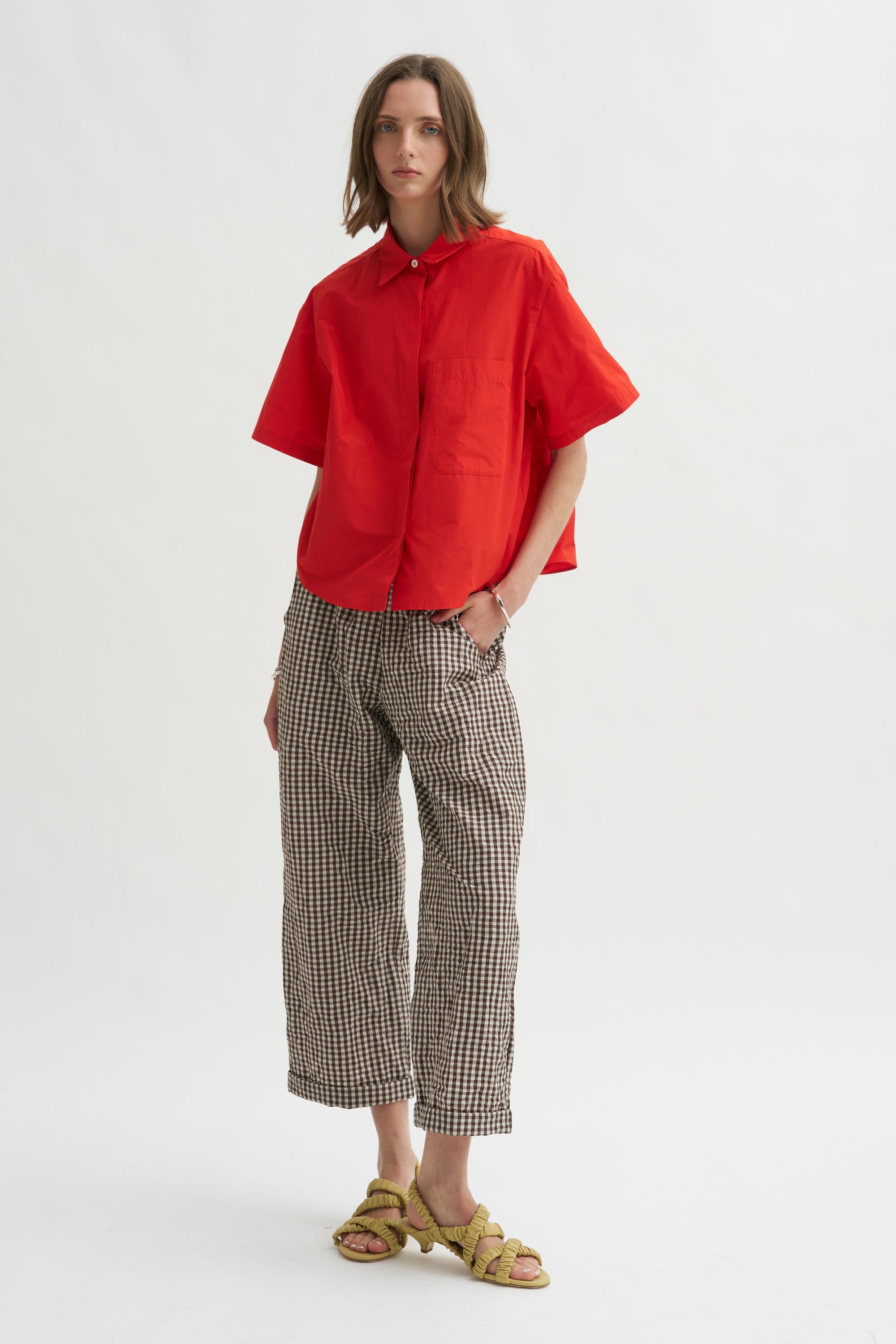 Antonia Rolled Pants, Chocolate Check
