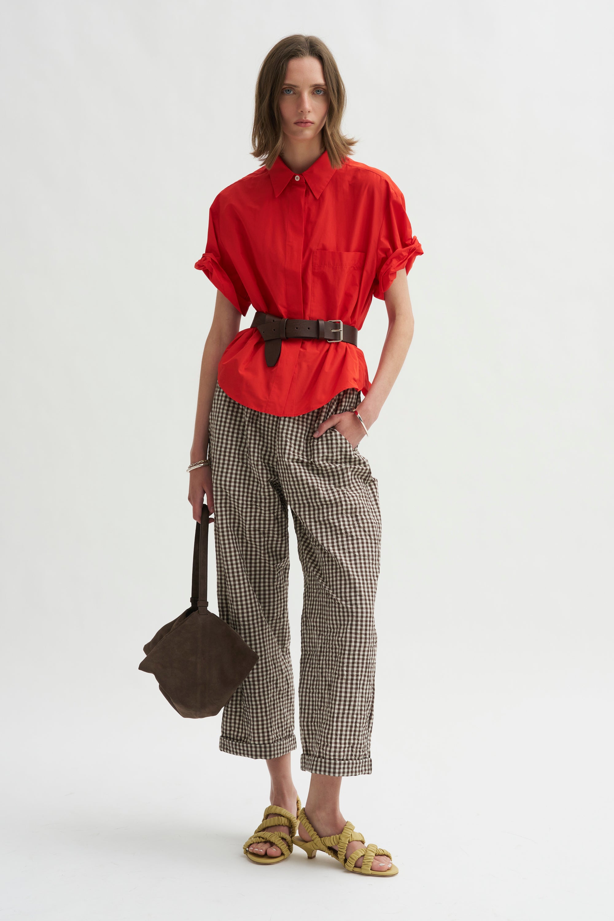 Antonia Rolled Pants, Chocolate Check