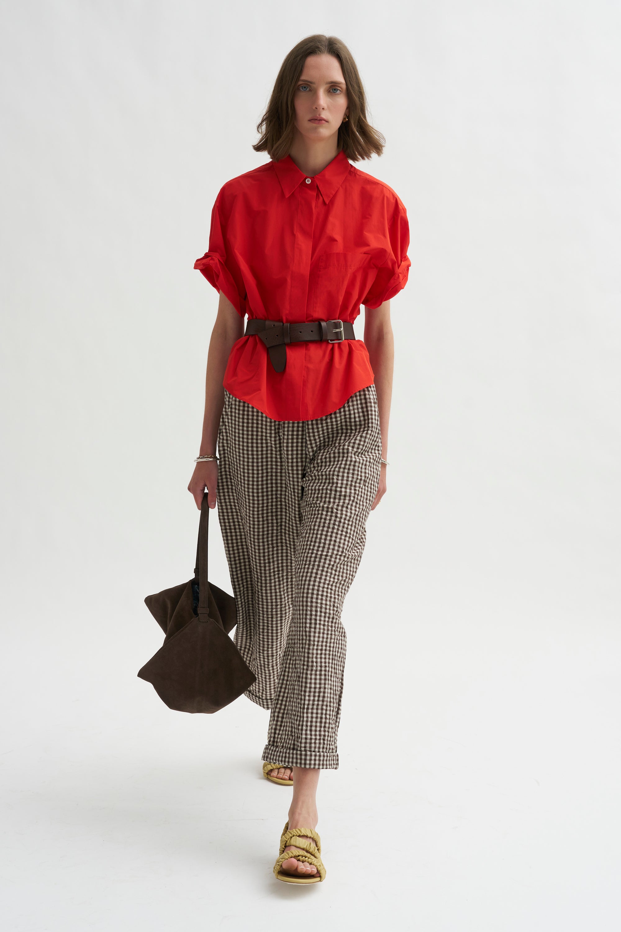 Antonia Rolled Pants, Chocolate Check
