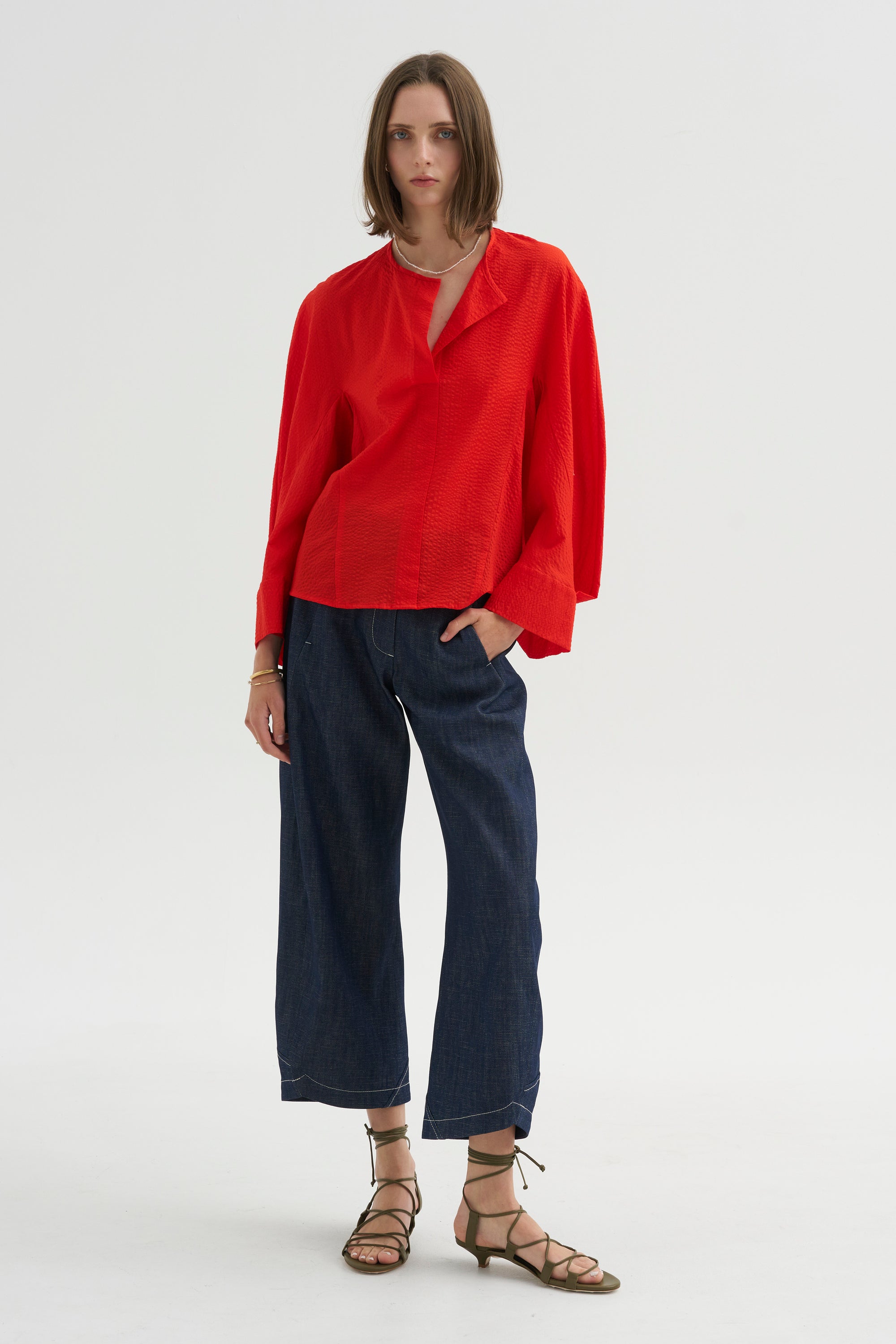 Long Sleeve Akeo Shirt, Vermillion