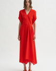 Long Aki Wave Dress, Vermillion