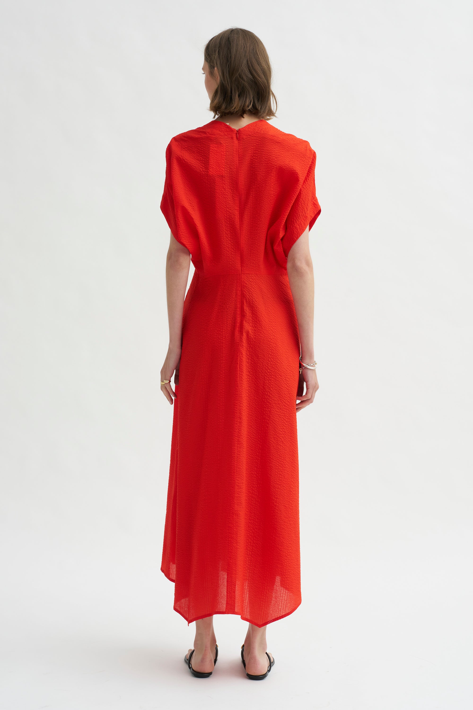 Long Aki Wave Dress, Vermillion