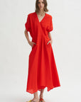 Long Aki Wave Dress, Vermillion