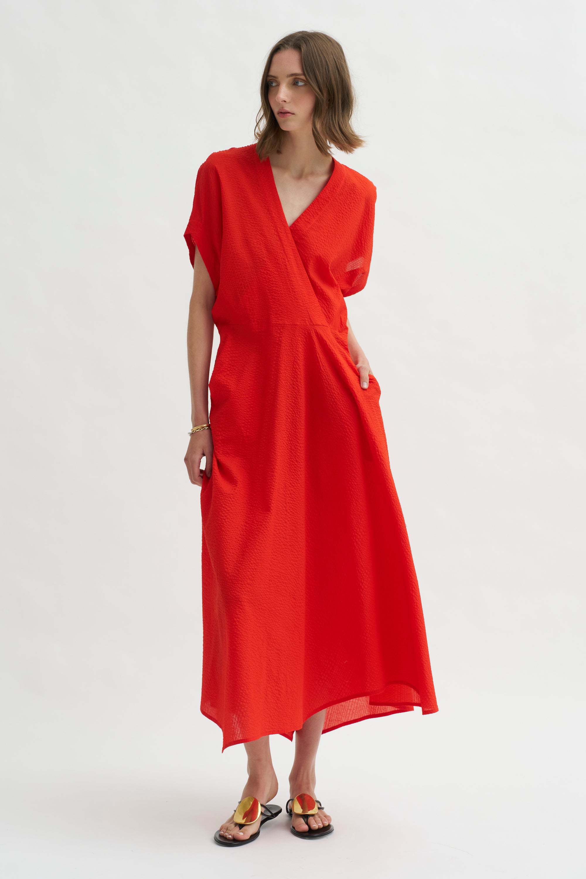 Long Aki Wave Dress, Vermillion