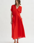Long Aki Wave Dress, Vermillion