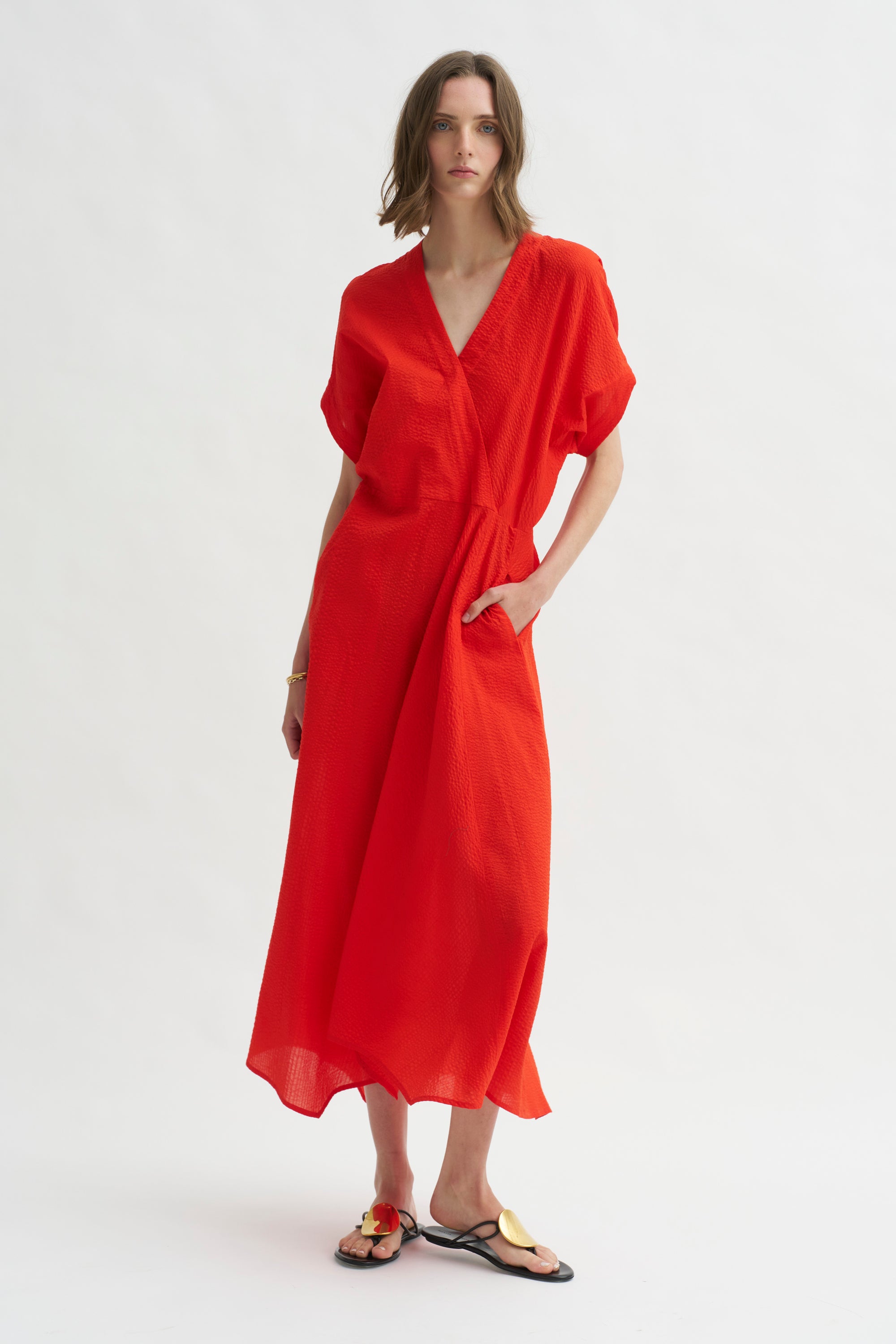 Long Aki Wave Dress, Vermillion