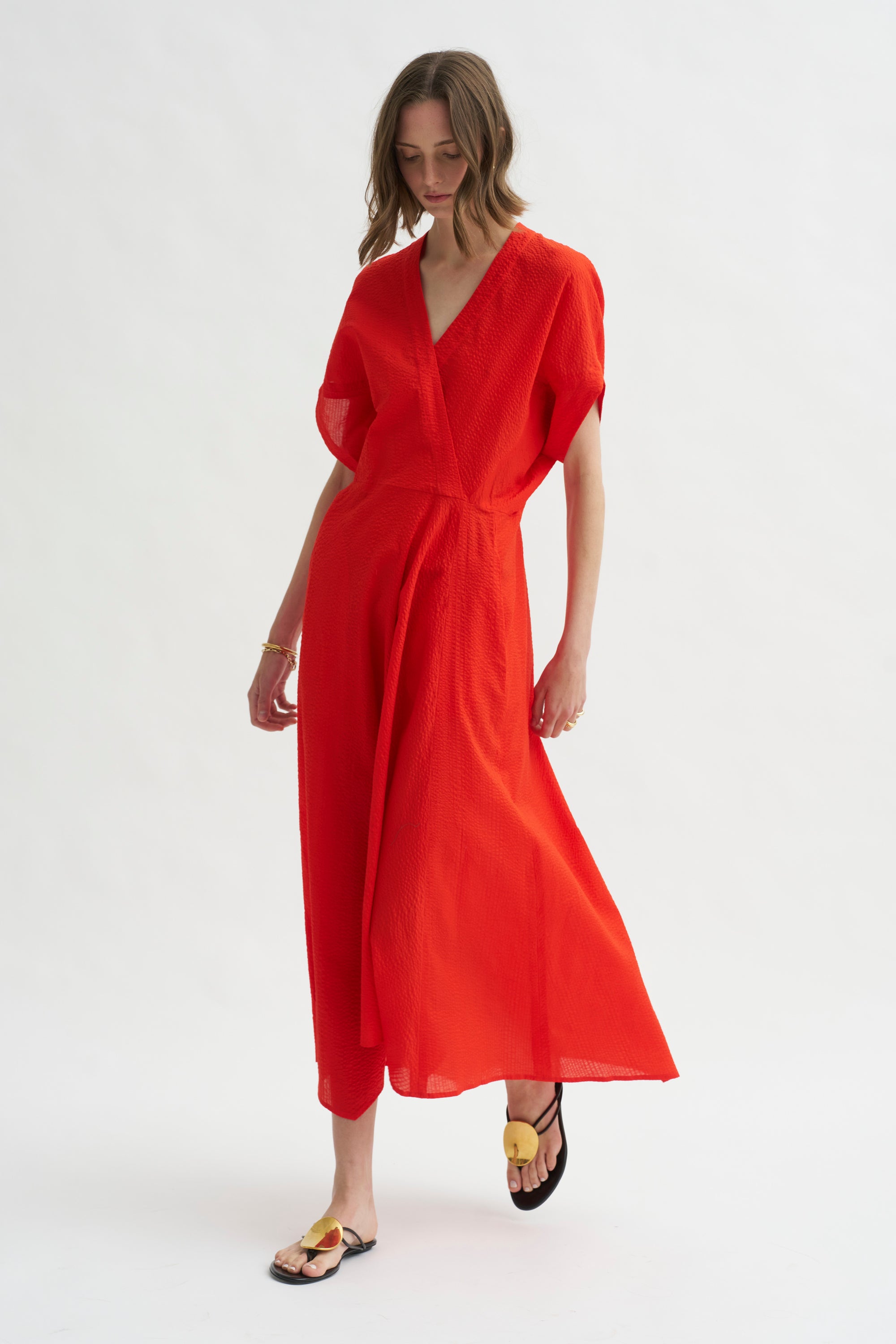 Long Aki Wave Dress, Vermillion