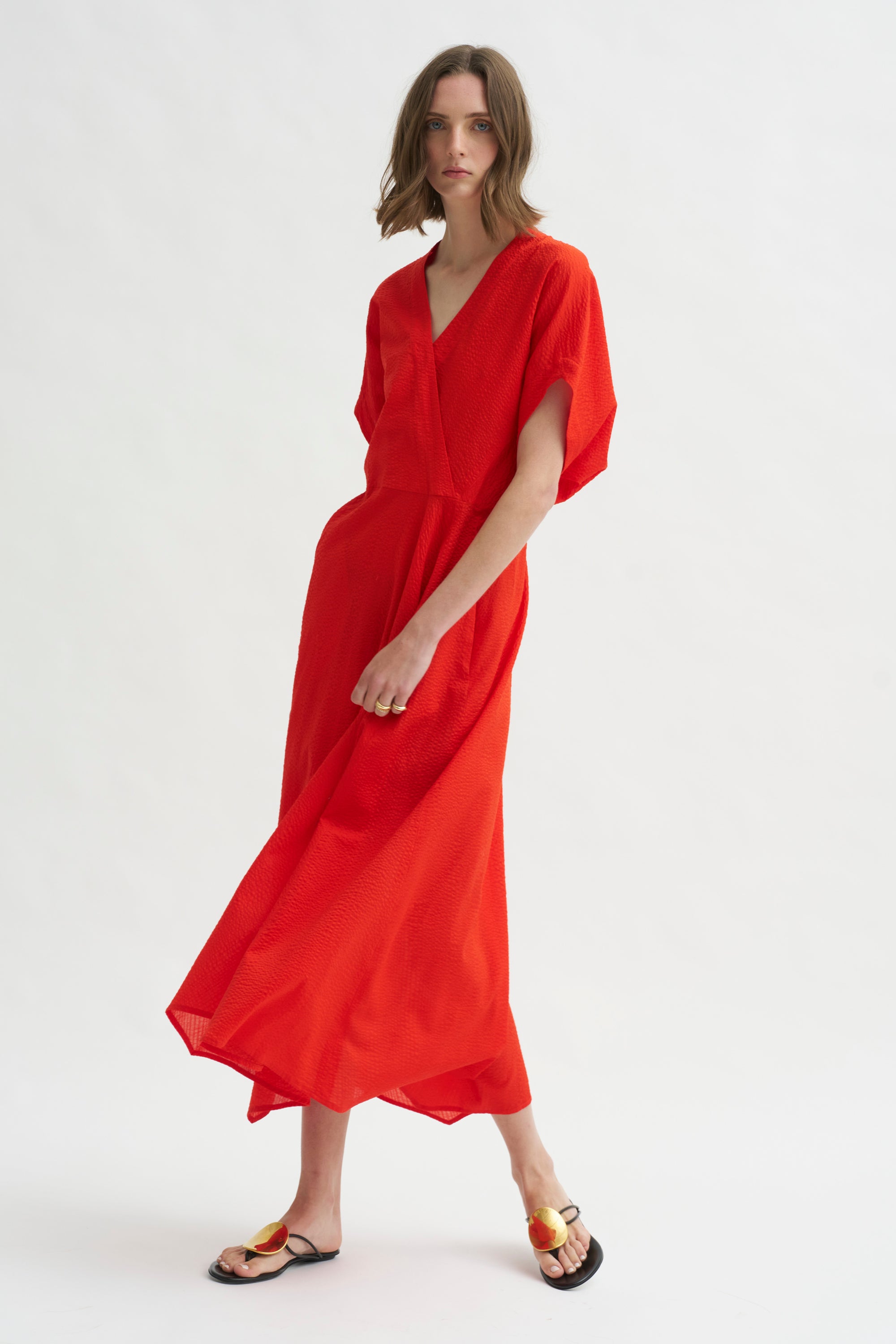 Long Aki Wave Dress, Vermillion