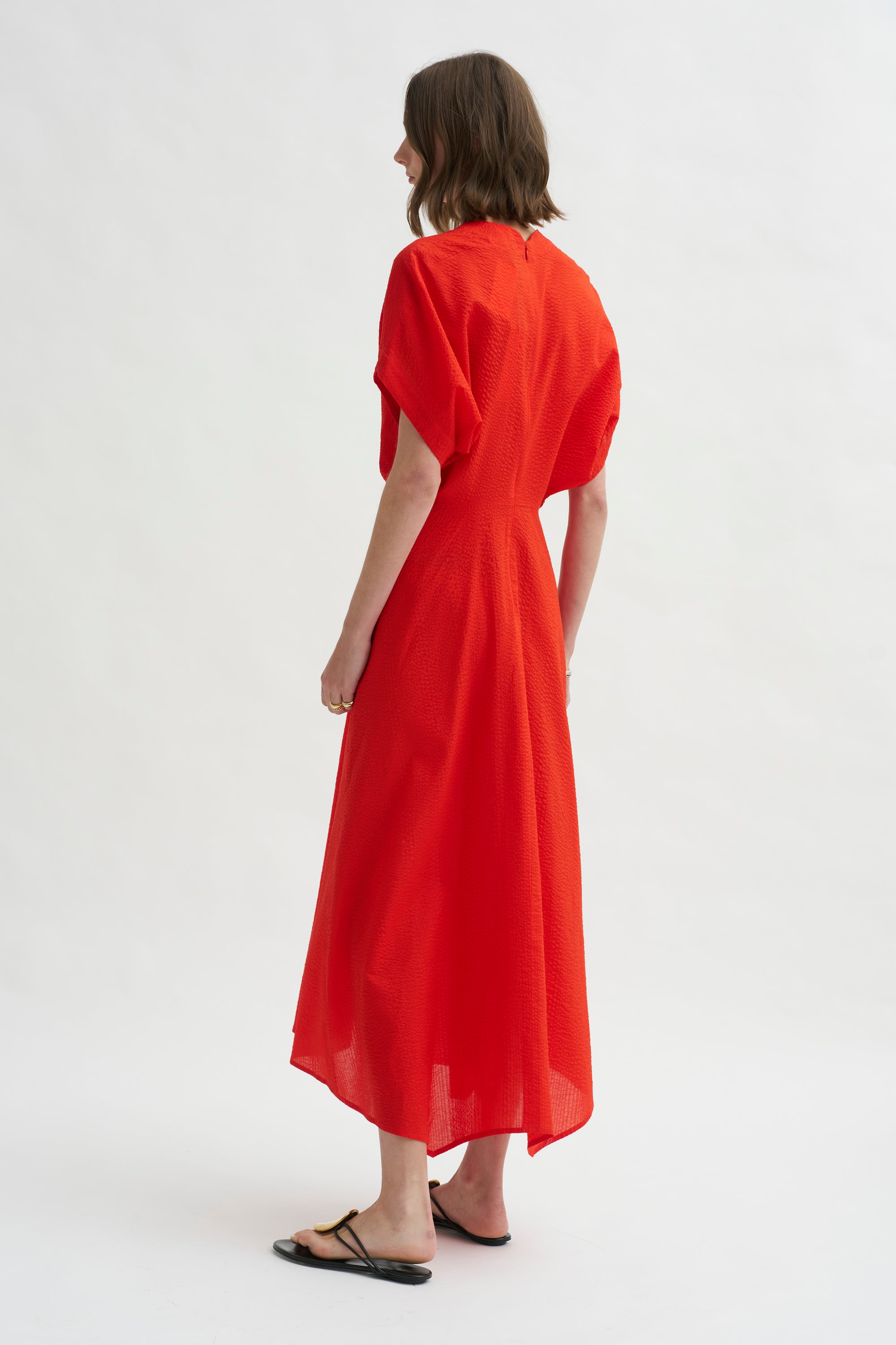 Long Aki Wave Dress, Vermillion