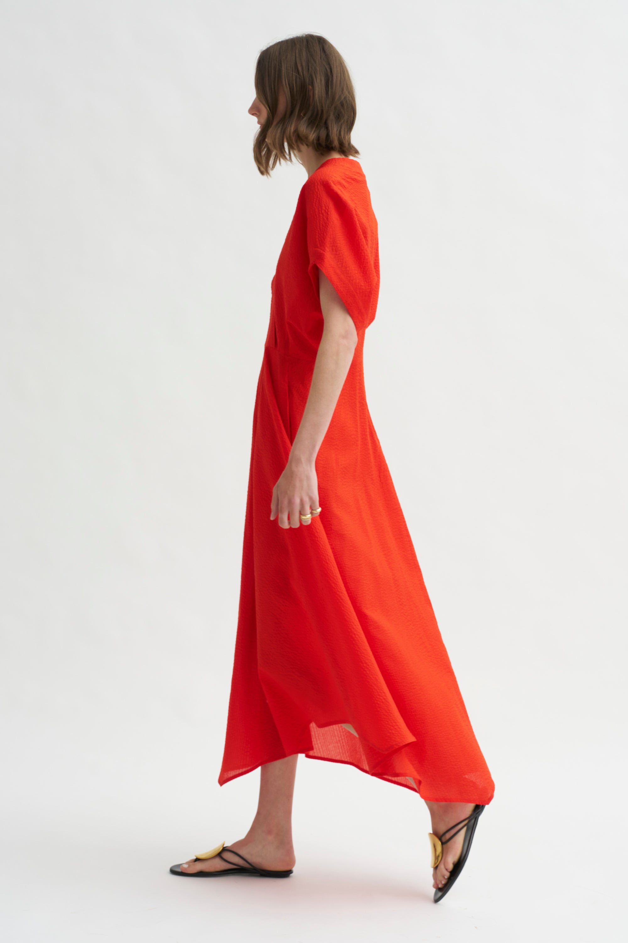 Long Aki Wave Dress, Vermillion