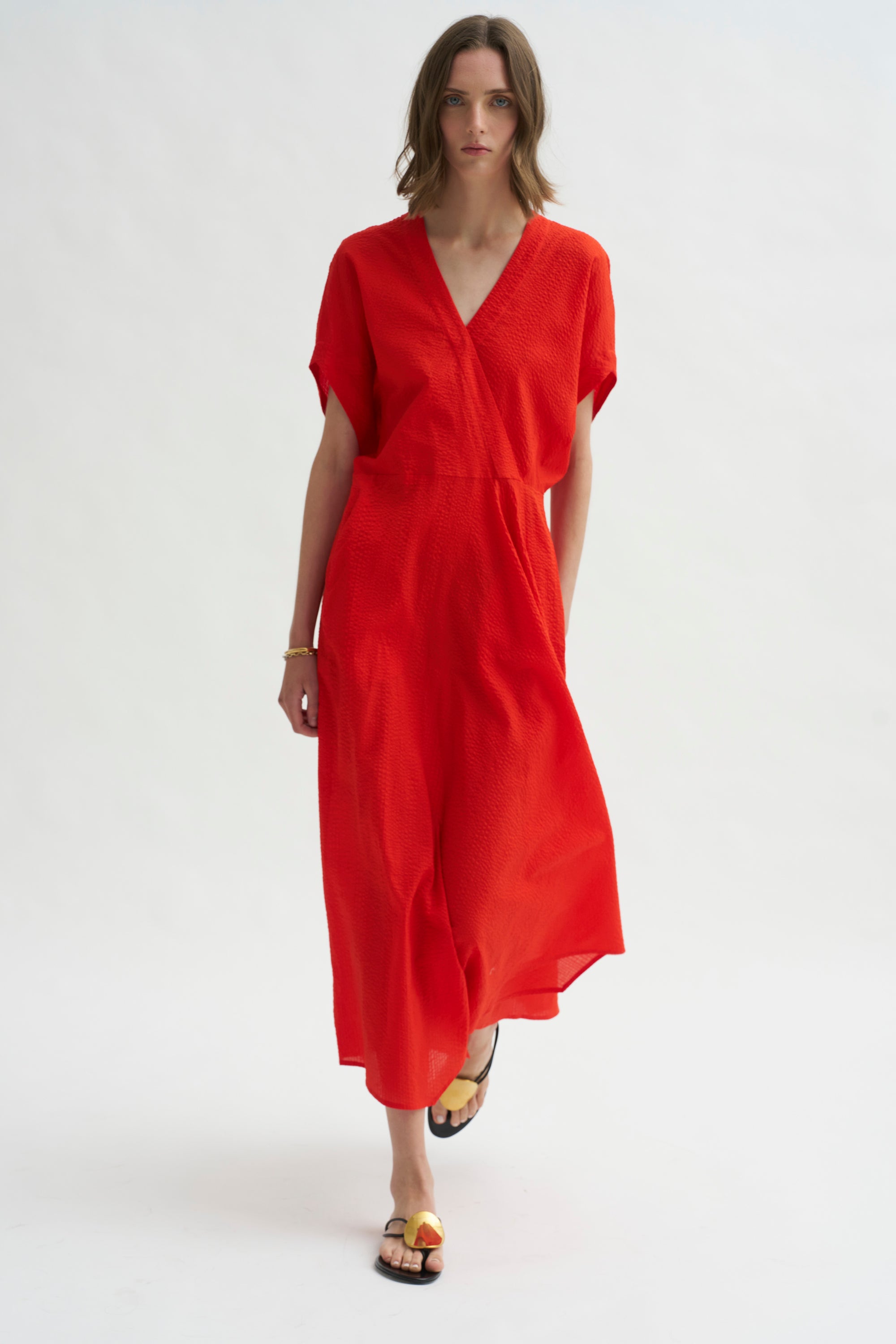 Long Aki Wave Dress, Vermillion