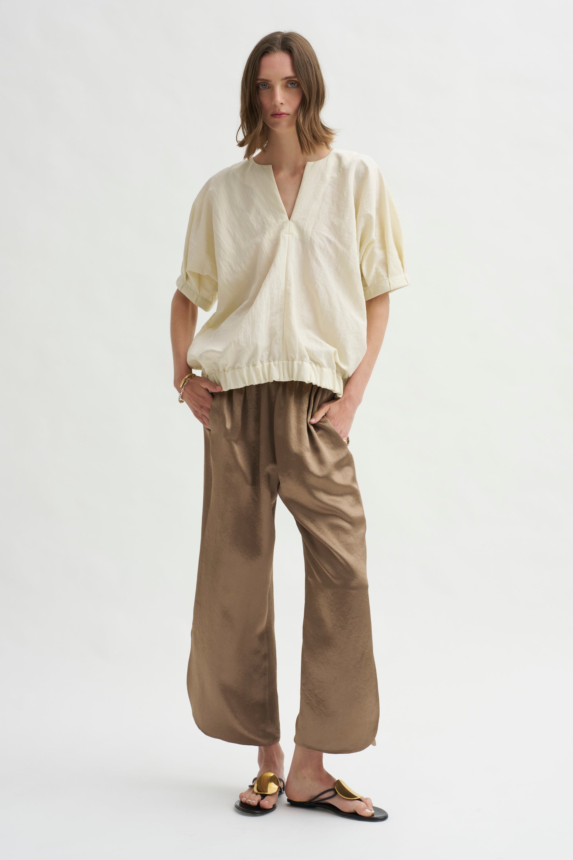 Ruched Front Pant, Bronze