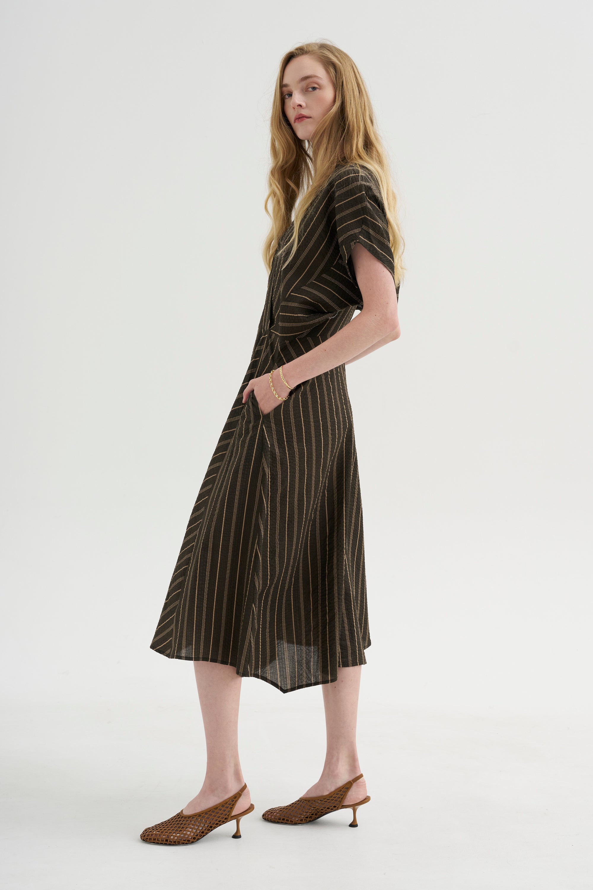 Aki Wave Dress, Brown &amp; Tan