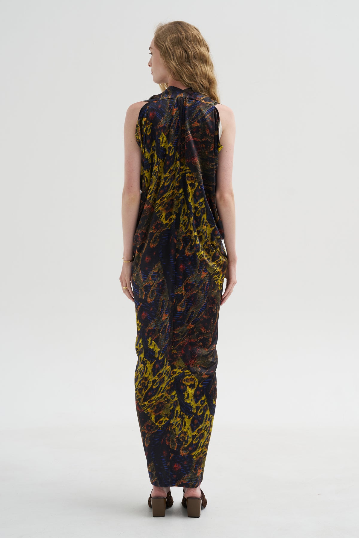 Eve Long Foil Dress, Black Multi