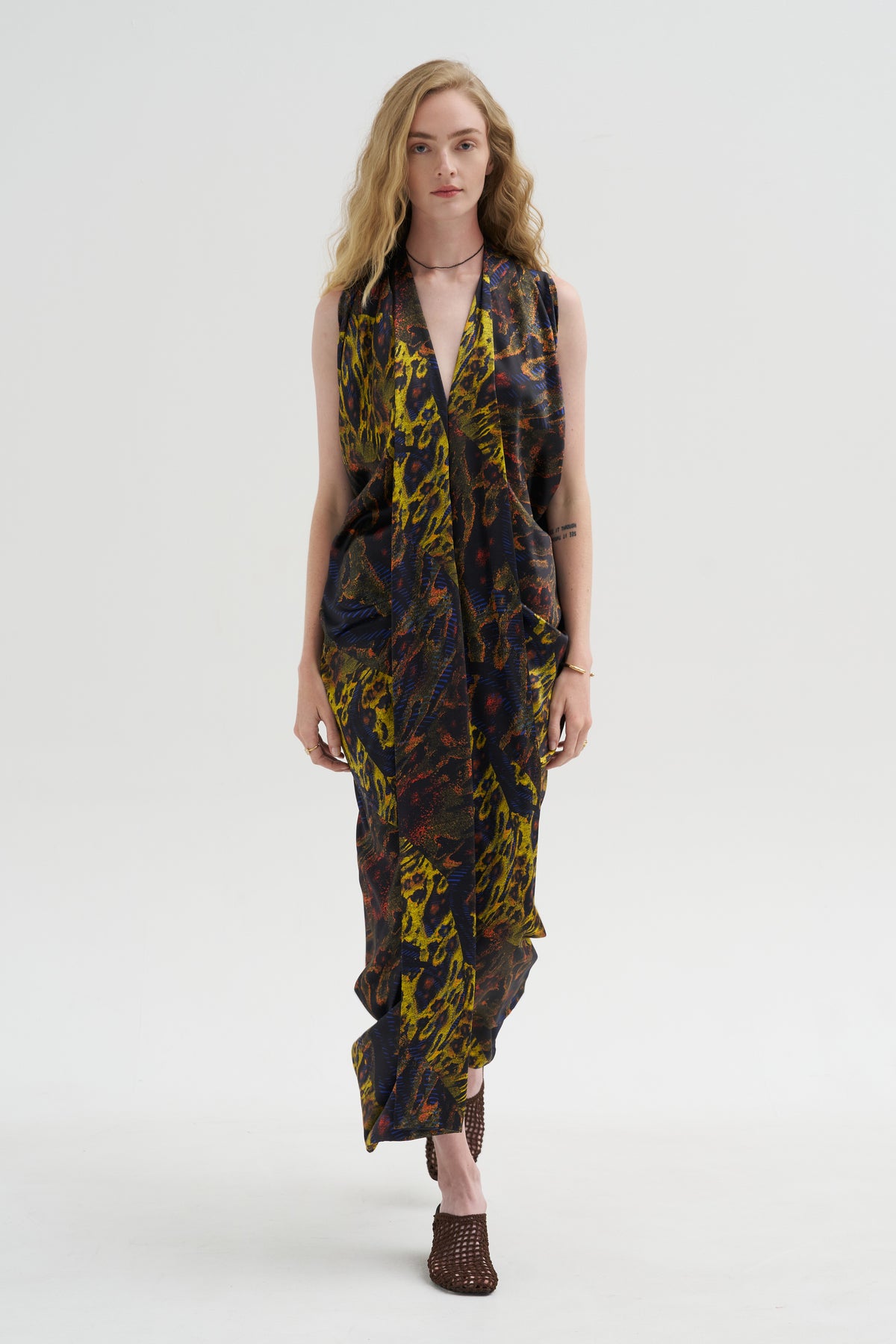 Eve Long Foil Dress, Black Multi