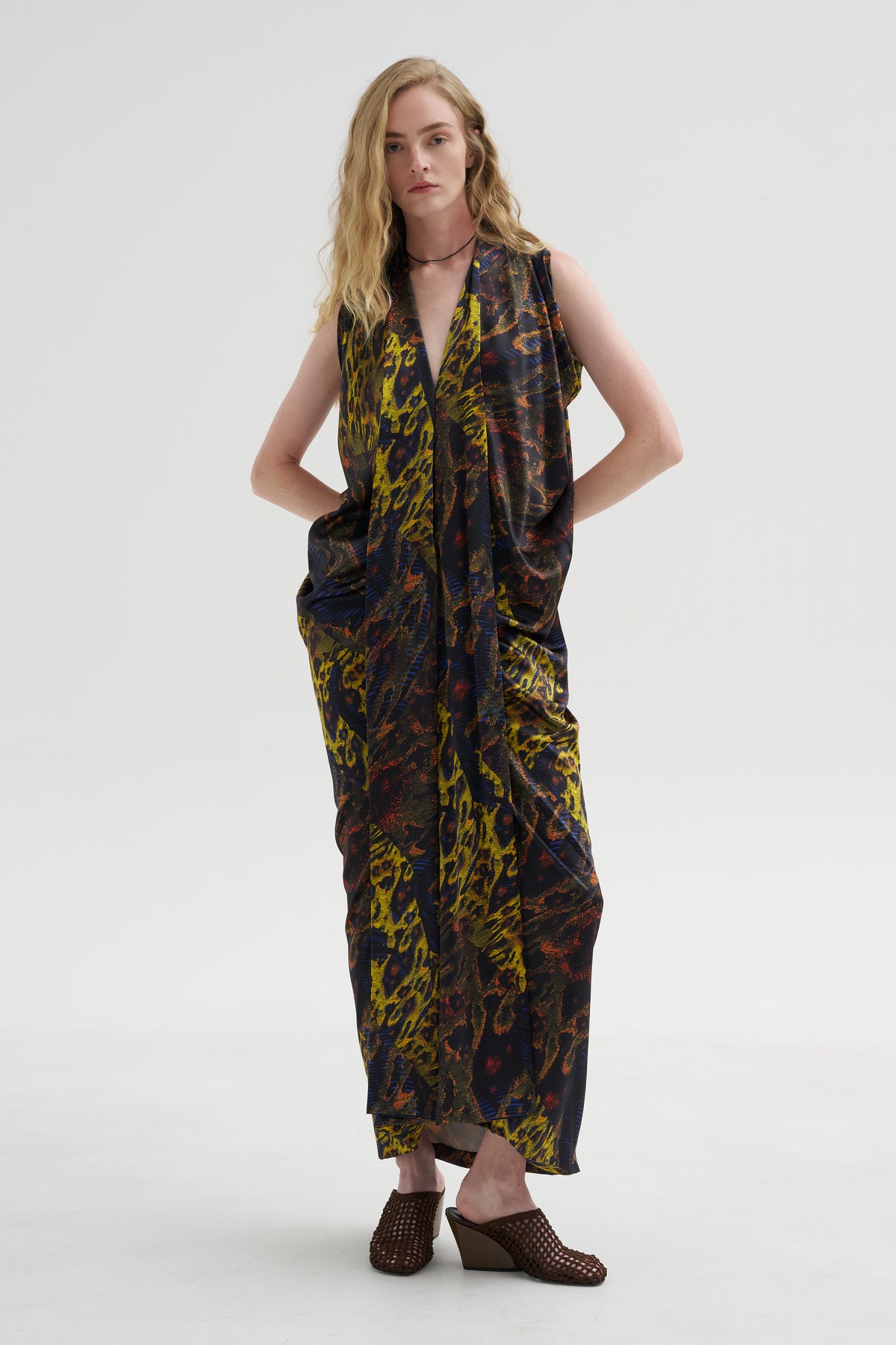 Eve Long Foil Dress, Black Multi