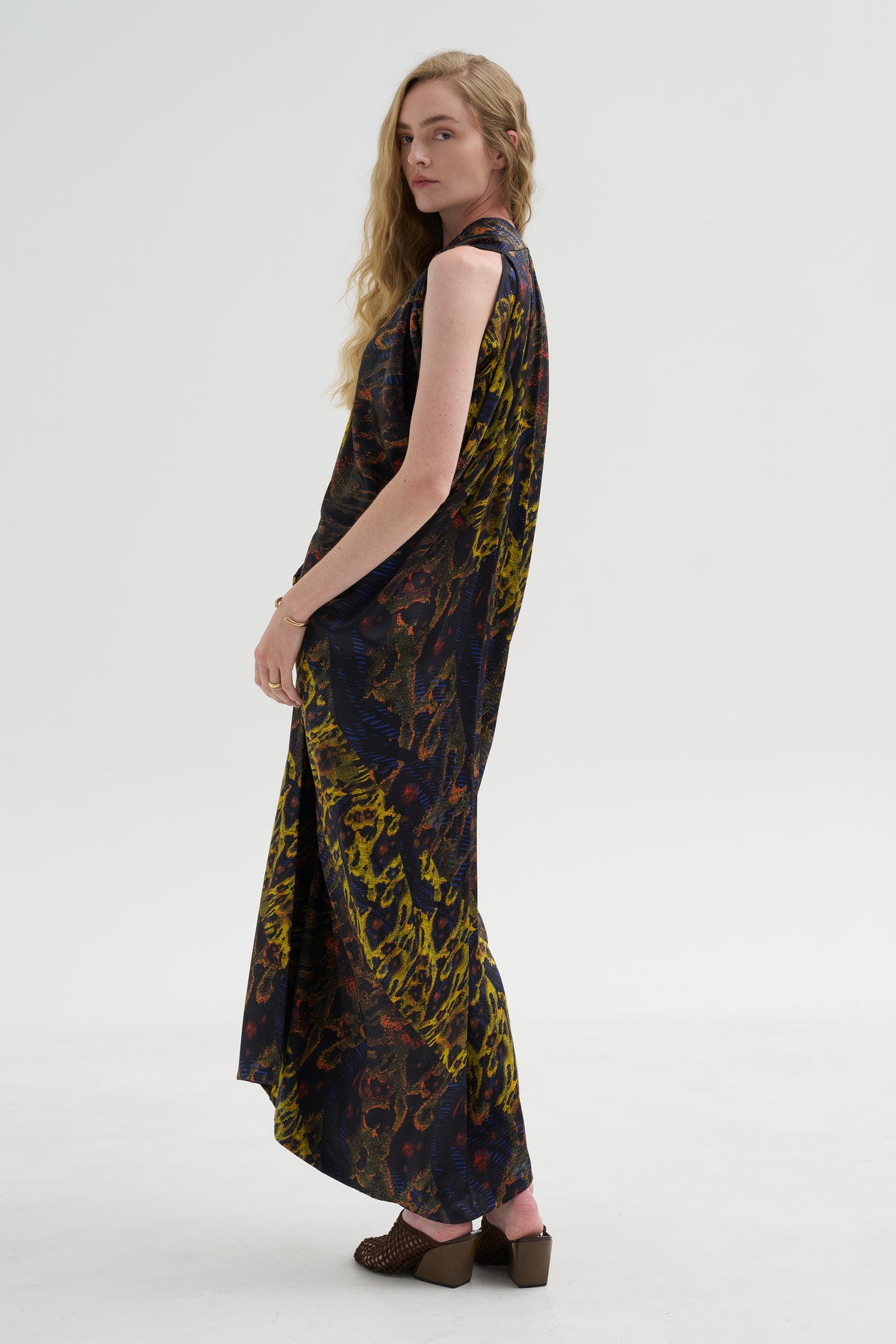 Eve Long Foil Dress, Black Multi